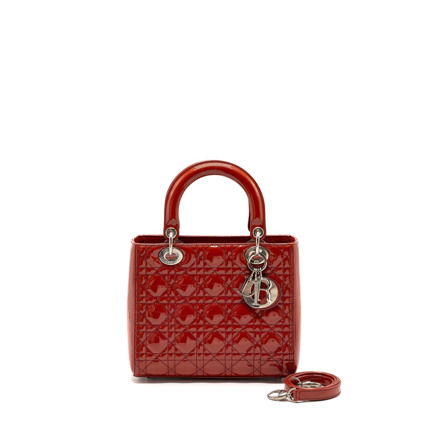 Dior Lady Patent Dark Handbag Pink Medium Travel Bag