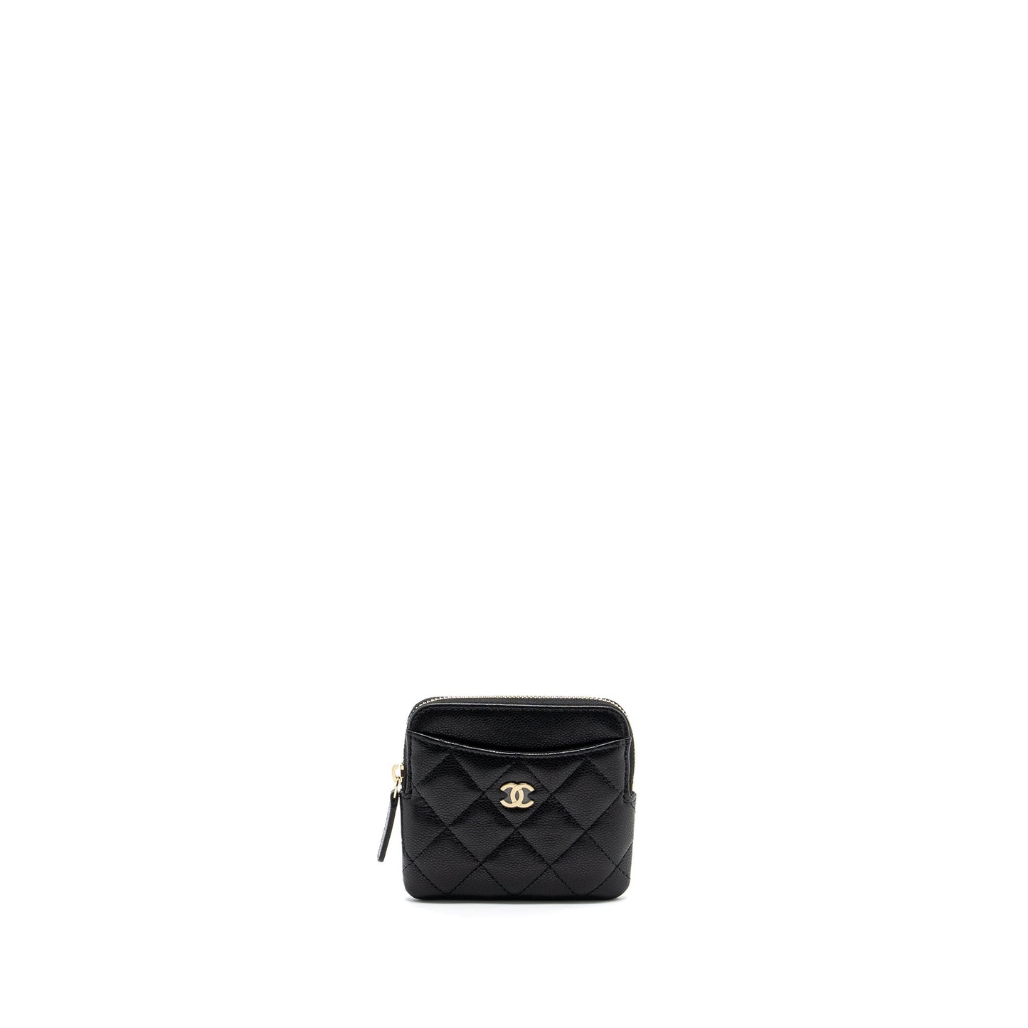 Chanel square zipper card holder caviar LGHW Black Wallet Case Microchip 1