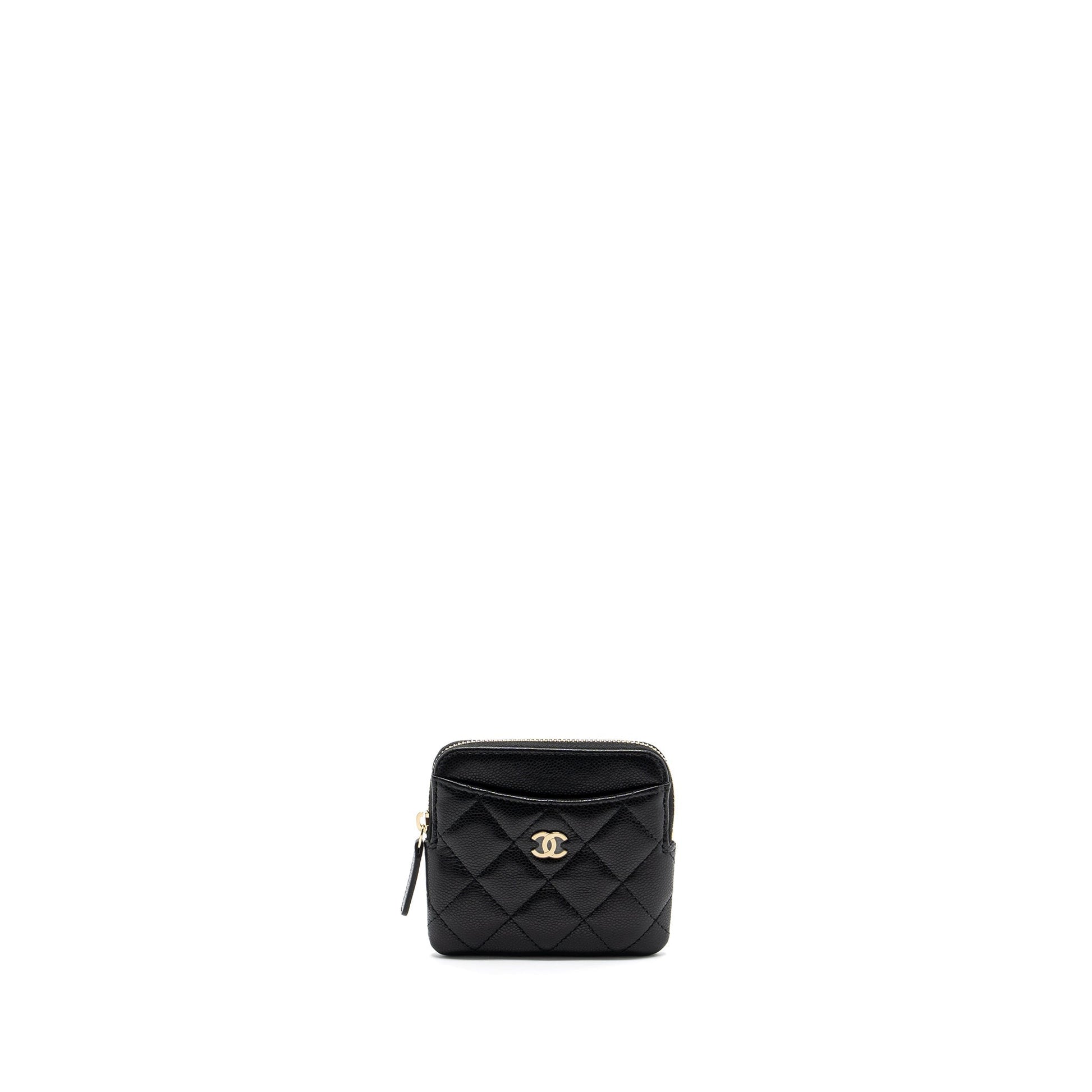 Chanel square zipper card holder caviar LGHW Black Wallet Case Microchip 1