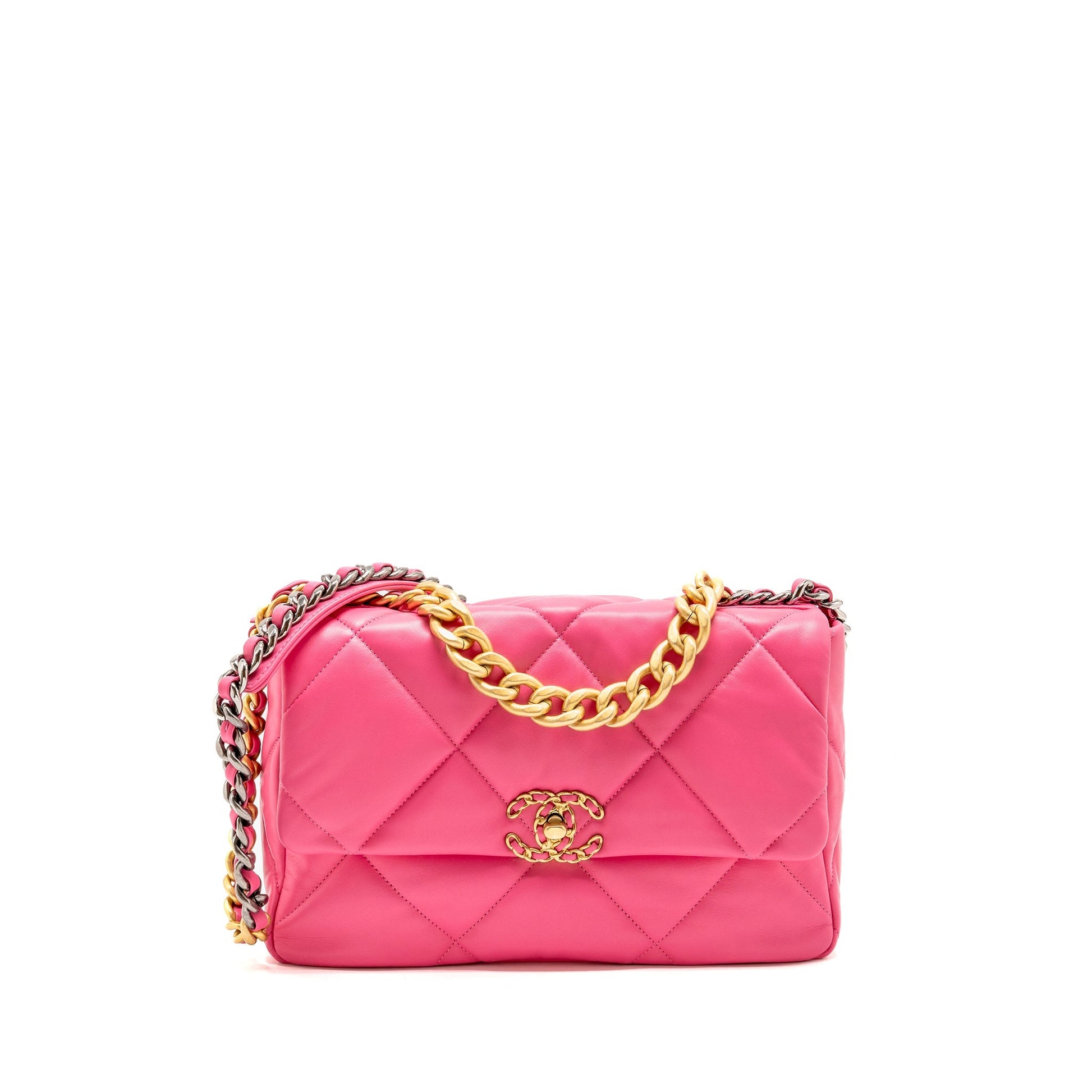 Chanel 19 Lambskin Hardware microchip Multicolour Pink Handbag