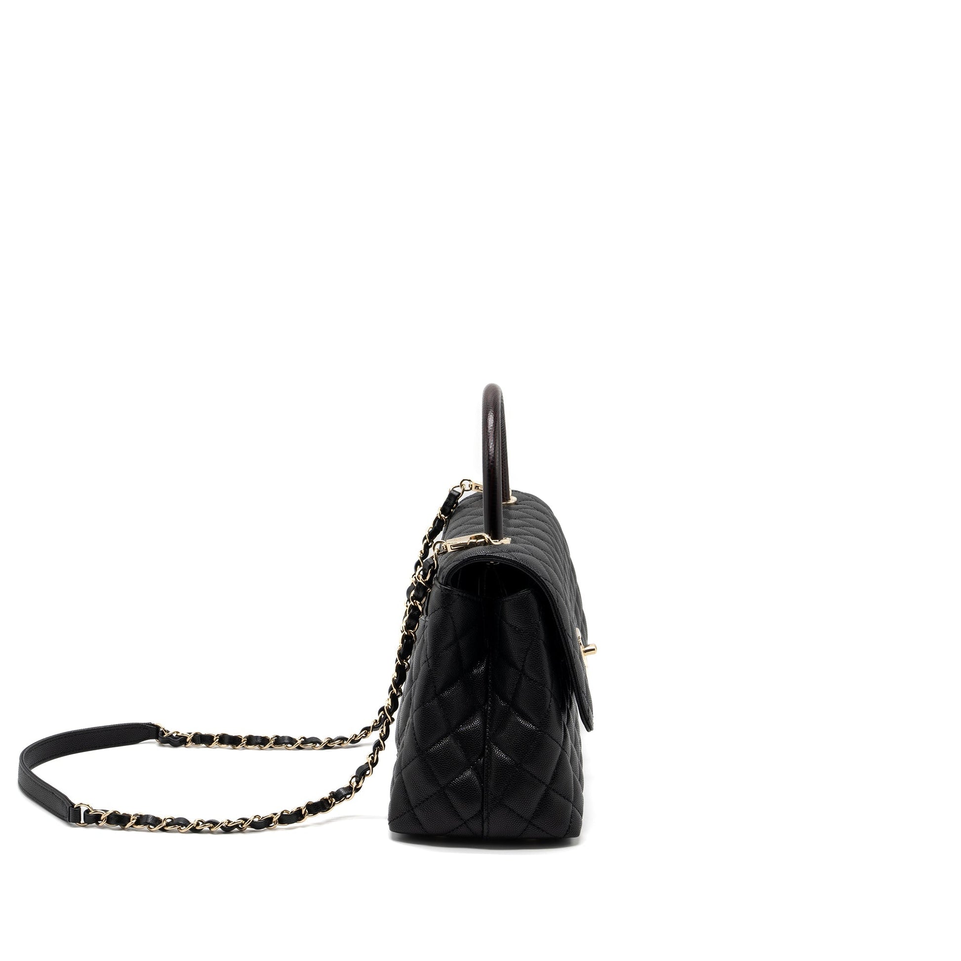 Chanel Coco Handle Lizard Embossed Handle Caviar Black Handbag Lghw Microchip