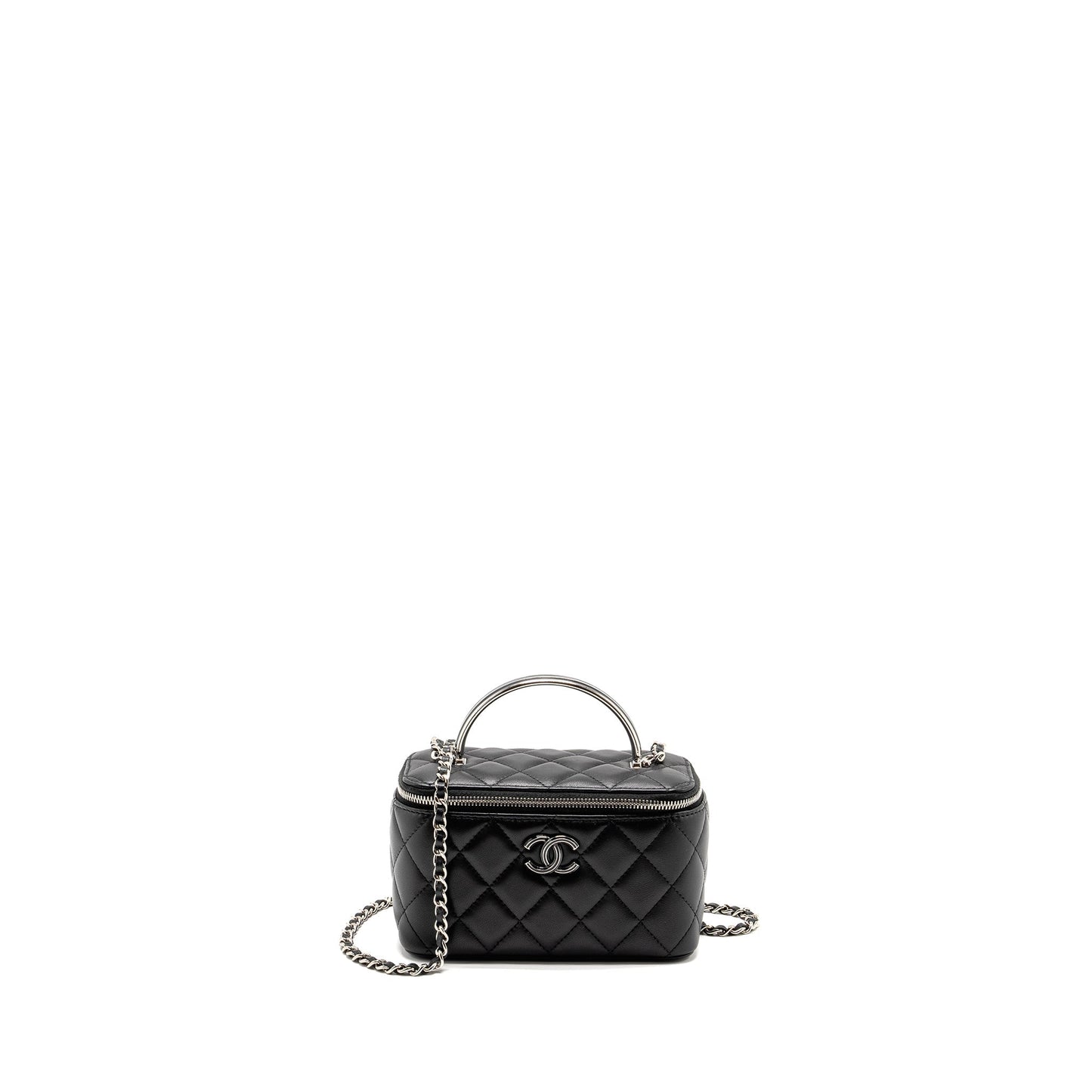 Chanel Top Handle Long Vanity Lambskin SHW Black Handbag