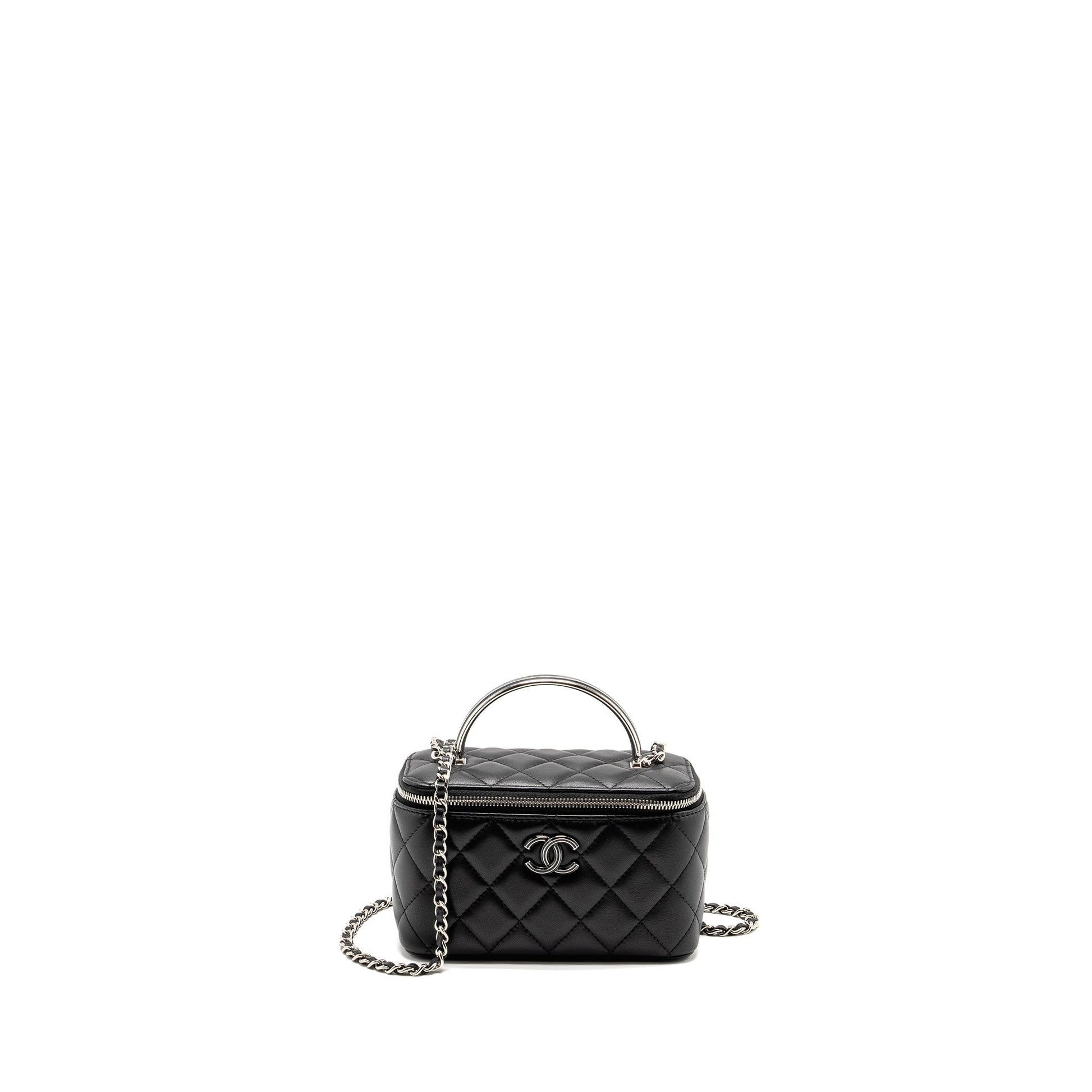 Chanel Top Handle Long Vanity Lambskin SHW Black Handbag