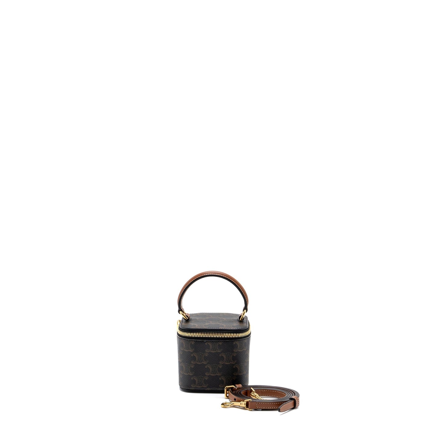 Celine Vanity Case Triomphe Calfskin Handbag Canvas Tan Travel Bag