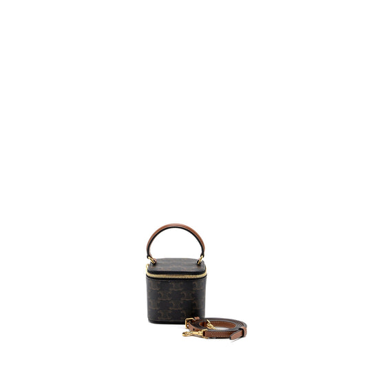 Celine Vanity Case Triomphe Calfskin Handbag Canvas Tan Travel Bag