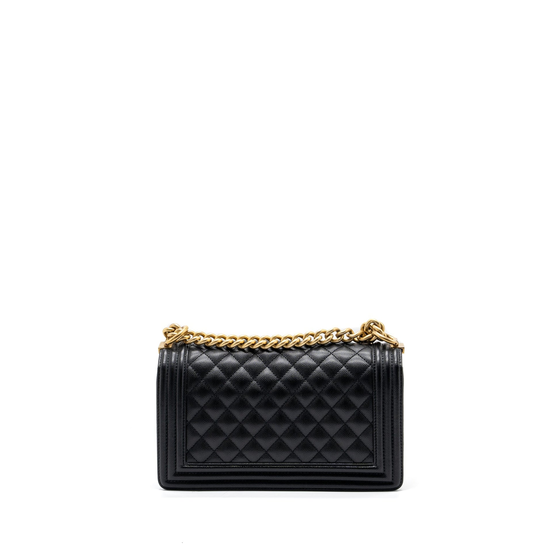 Chanel Classic Boy Caviar GHW Black Green Handbag