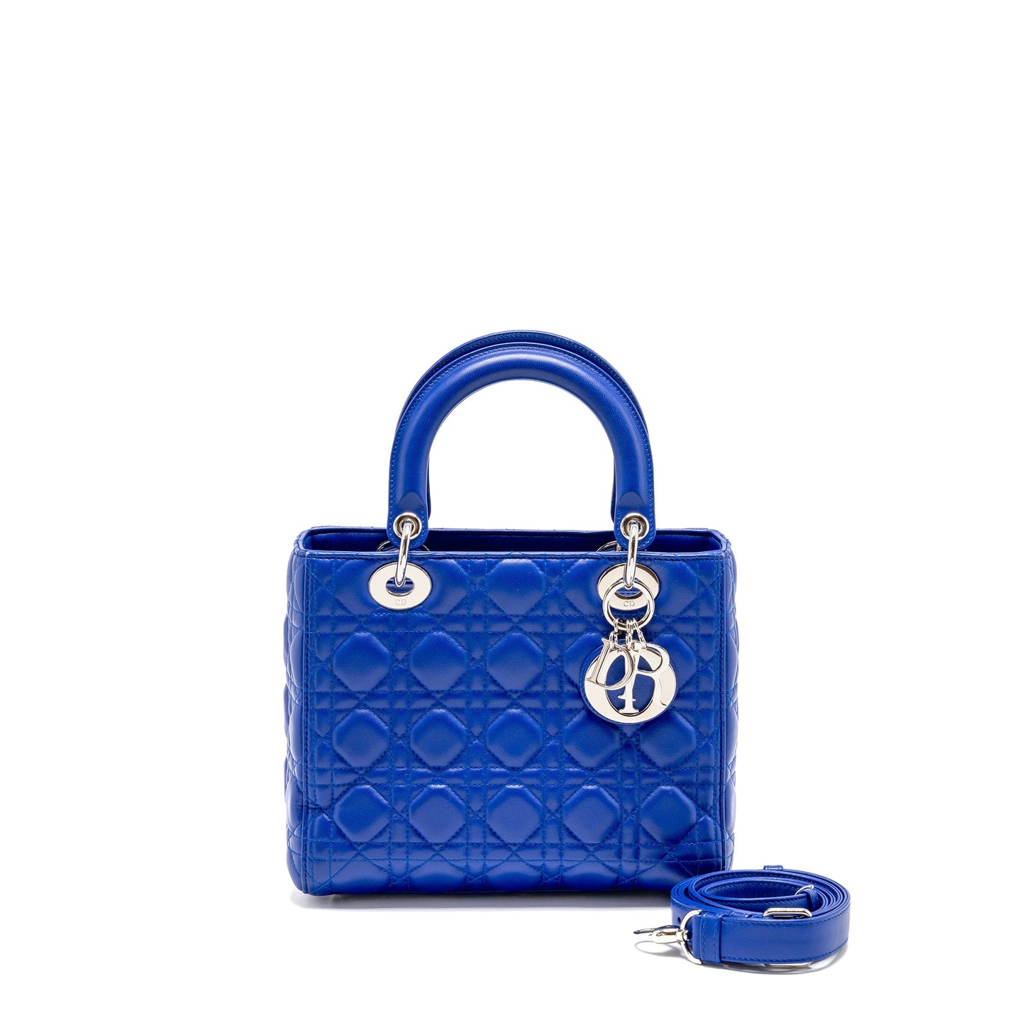 Dior Lady Lambskin Handbag Blue Medium Travel Bag Blue Handbag