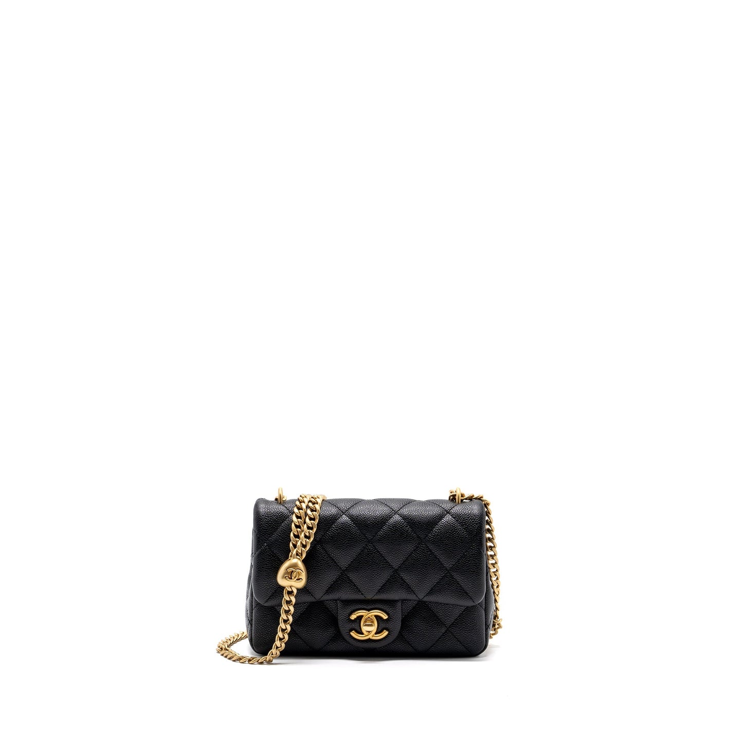 Chanel 23p Coco Love Flap Caviar GHW Black Shoulder Bag Black Ghwmicrochip