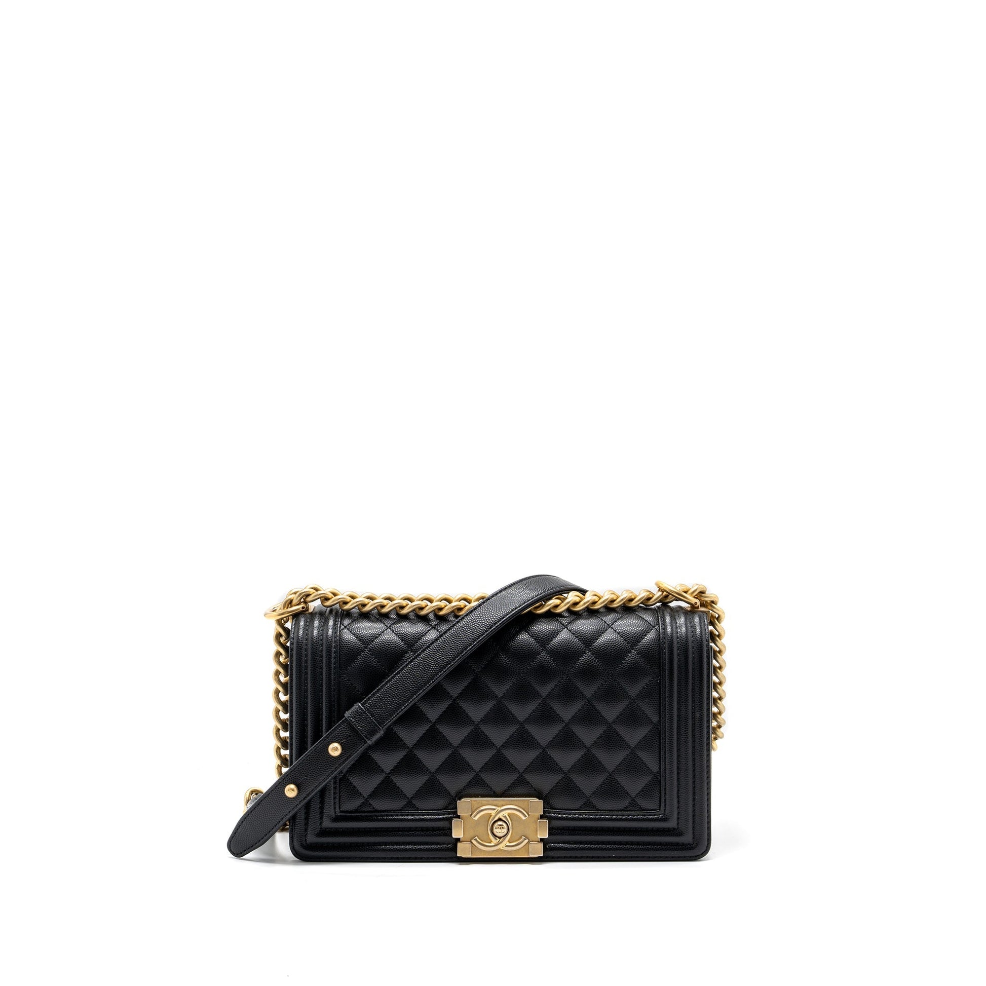 Chanel Classic Boy Caviar GHW Black Green Handbag