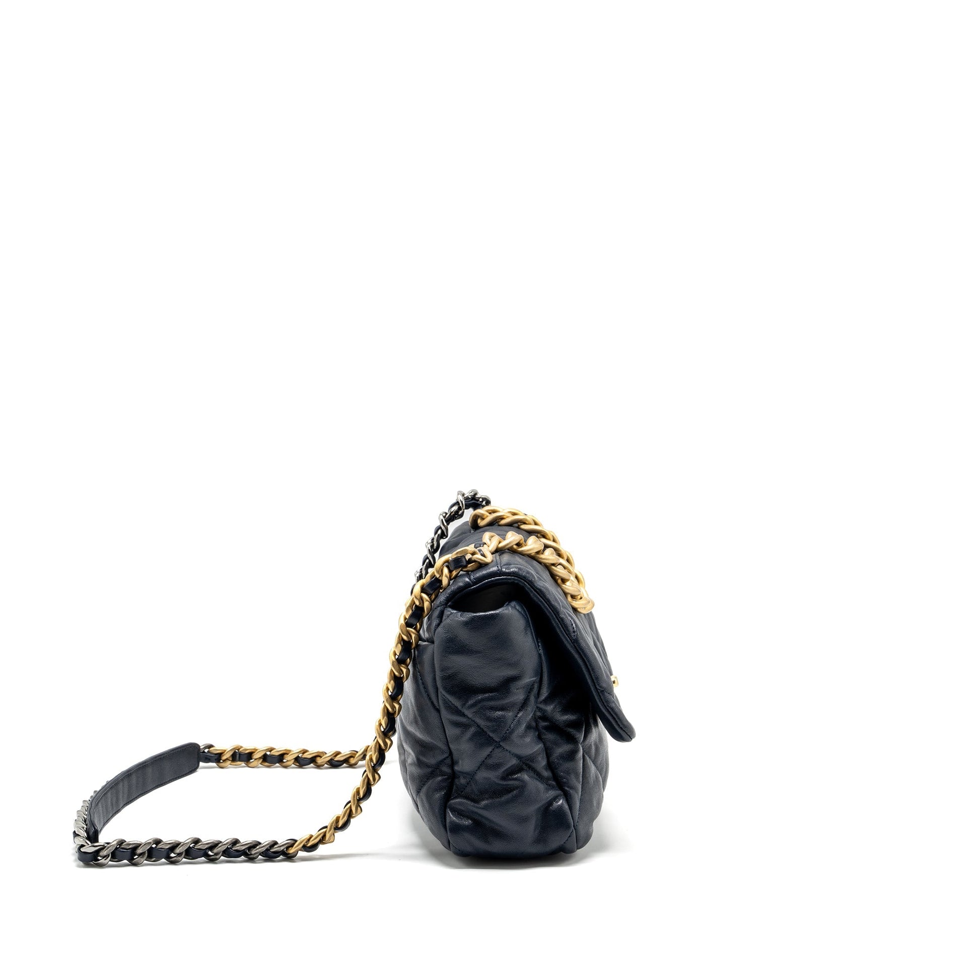 Chanel 19 30cm Lambskin Navy Hardware Multicolour Handbag