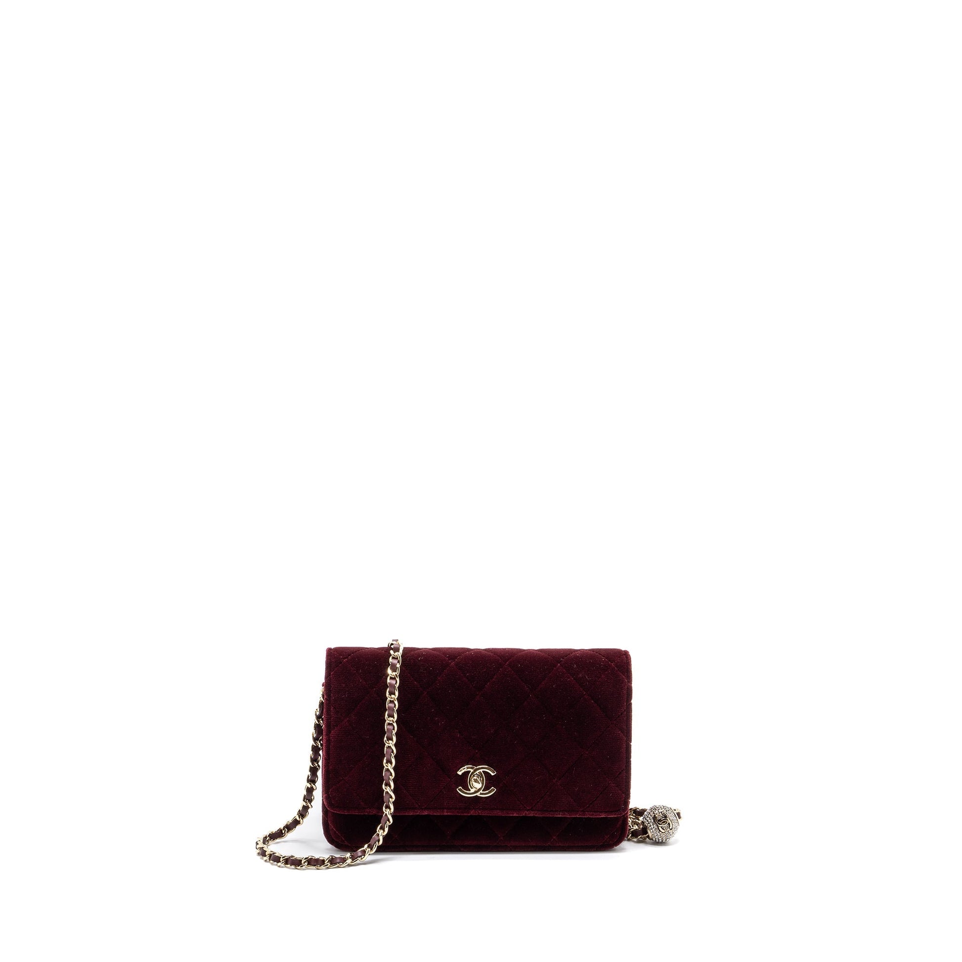 Chanel Crystal Pearl Crush On Velvet Burgundy Wallet Case