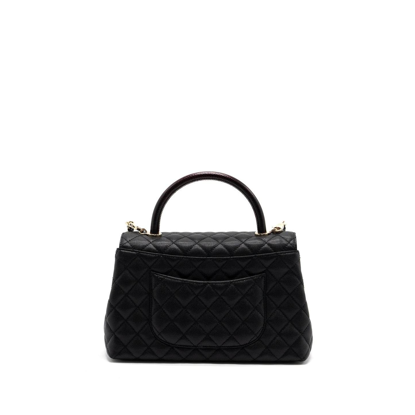 Chanel Coco Handle Lizard Embossed Handle Caviar Black Handbag Lghw Microchip