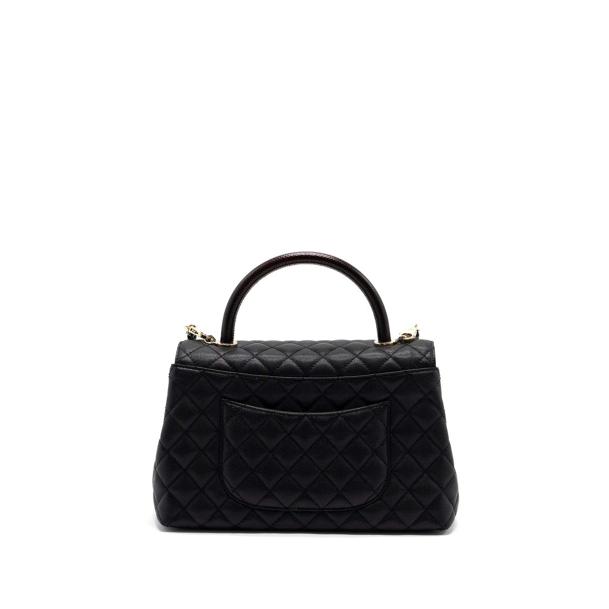 Chanel Coco Handle Lizard Embossed Handle Caviar Black Handbag Lghw Microchip