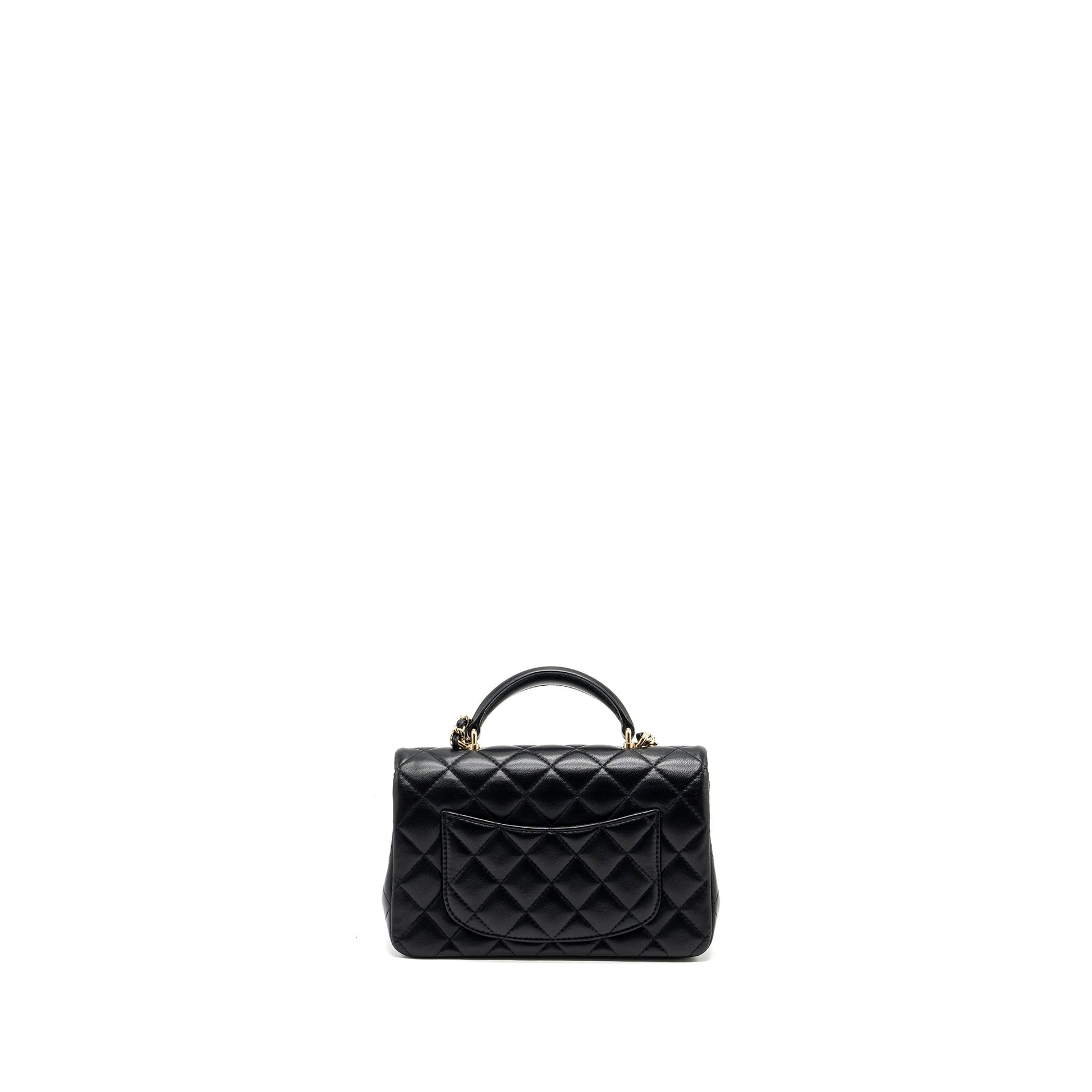 Chanel Top Handle Rectangular Lambskin LGHW Microchip Black Mini Bag Black Lghwmicrochip