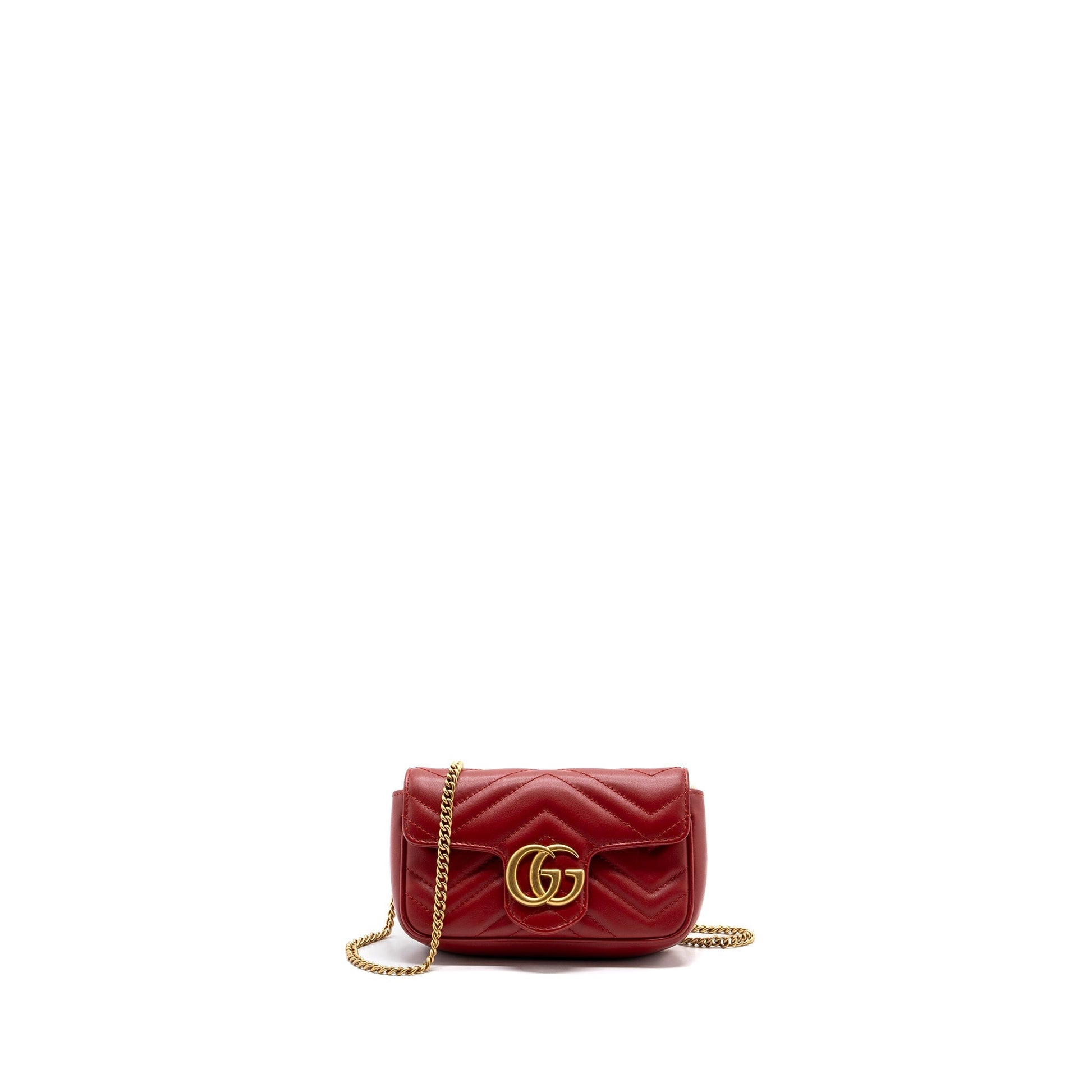 Gucci Marmont Super Matelass Chevron Calfskin Handbag Red Mini Travel Bag