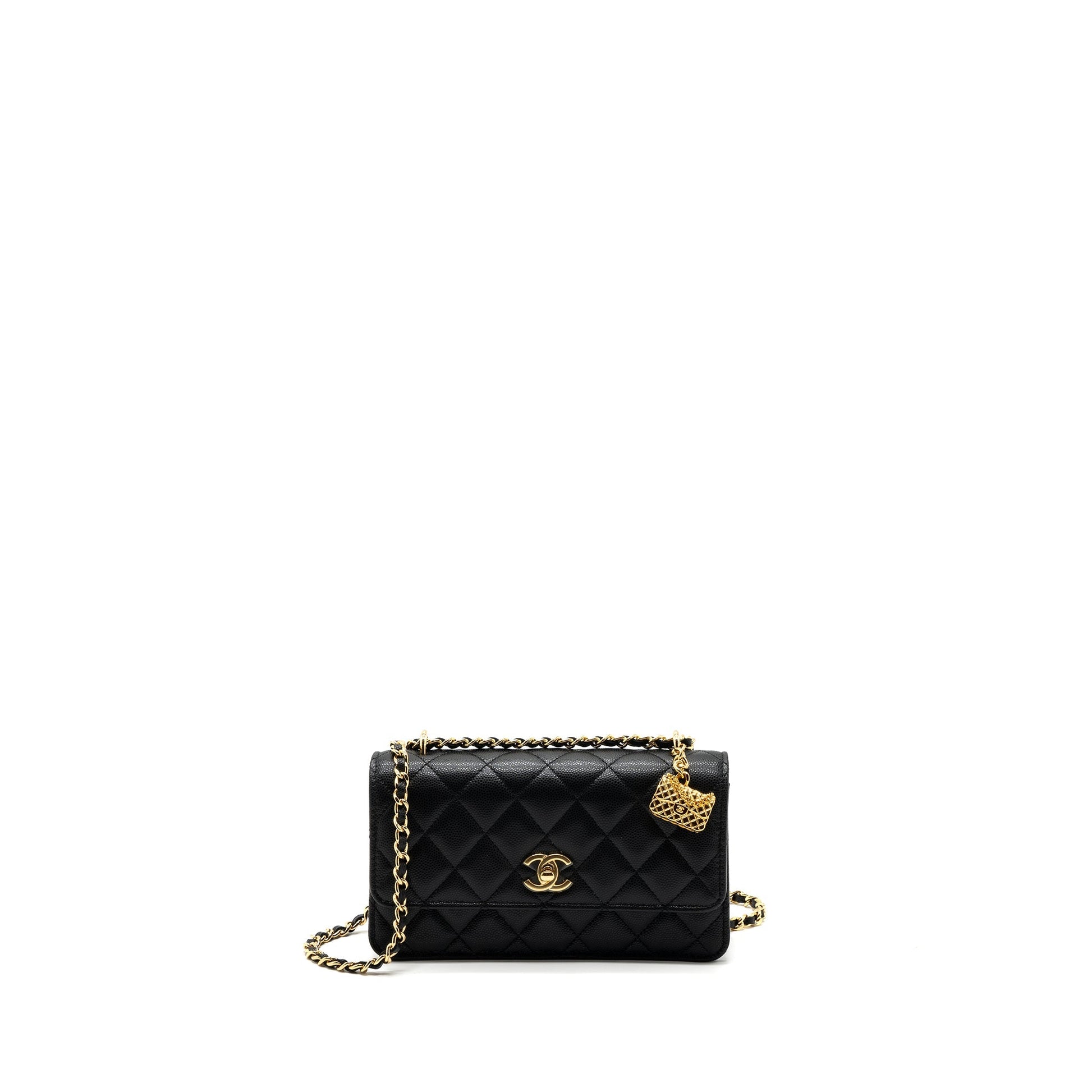 Chanel 23s On Charm Caviar GHW Microchip Black Key Chain