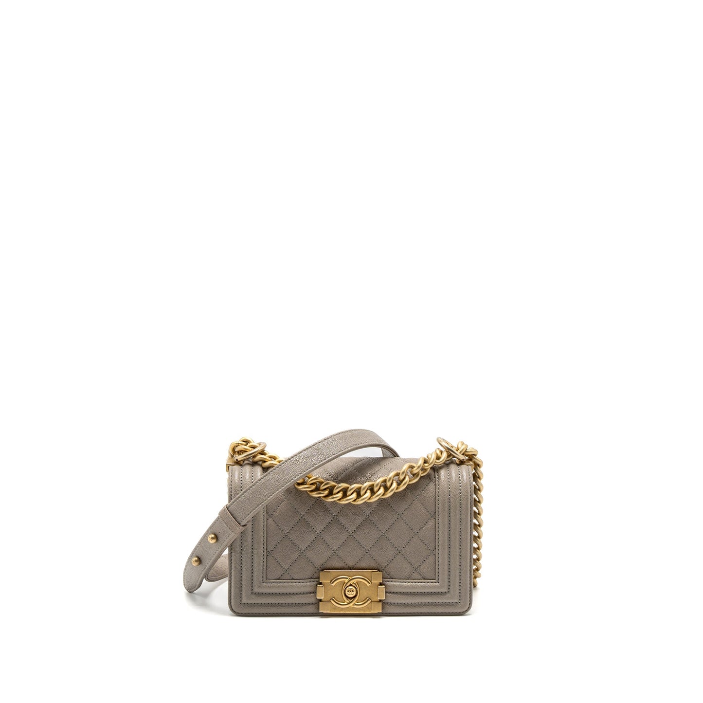 Chanel Boy Caviar Light GHW Grey Small Handbag