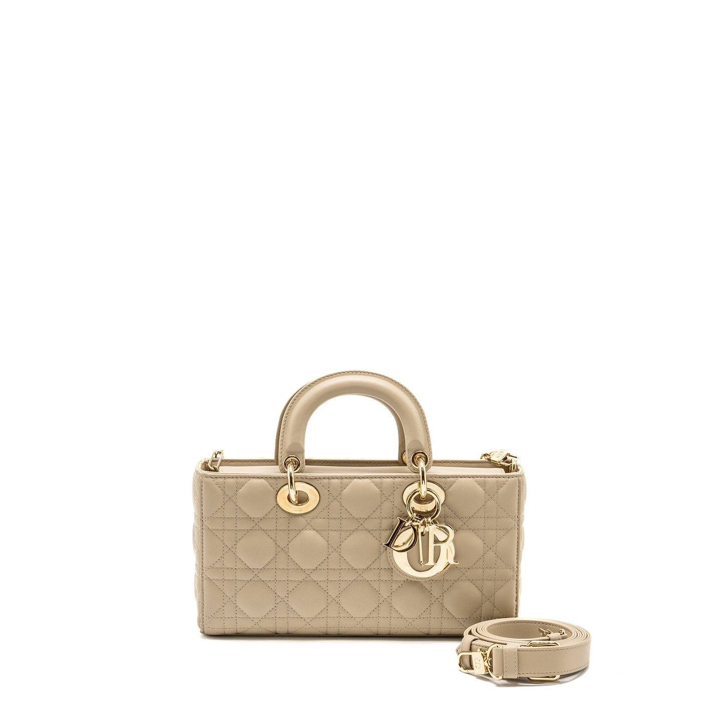 Dior Lady D Joy Purse Lambskin Handbag Beige Medium Travel Bag