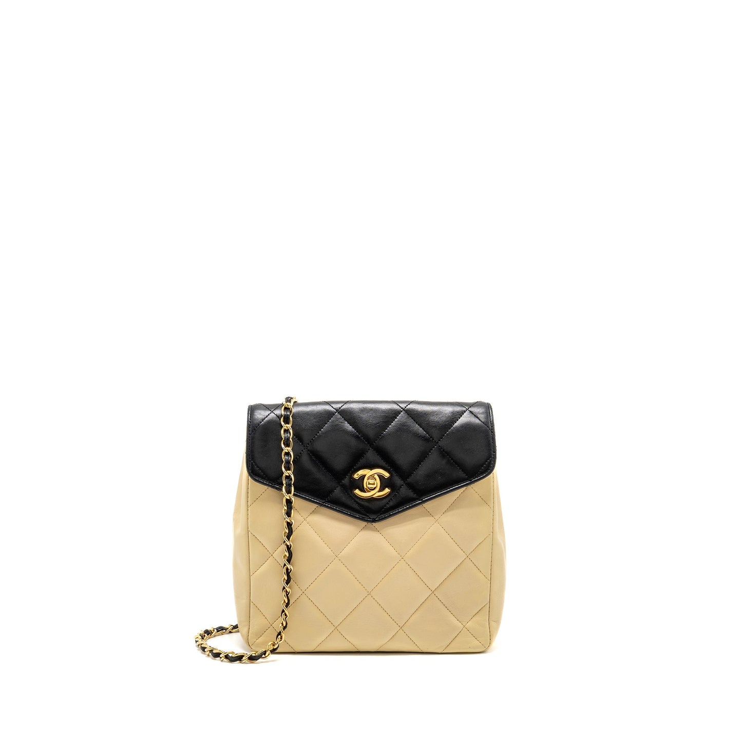 Chanel quilted envelope flap lambskin GHW Black Beige Shoulder Bag