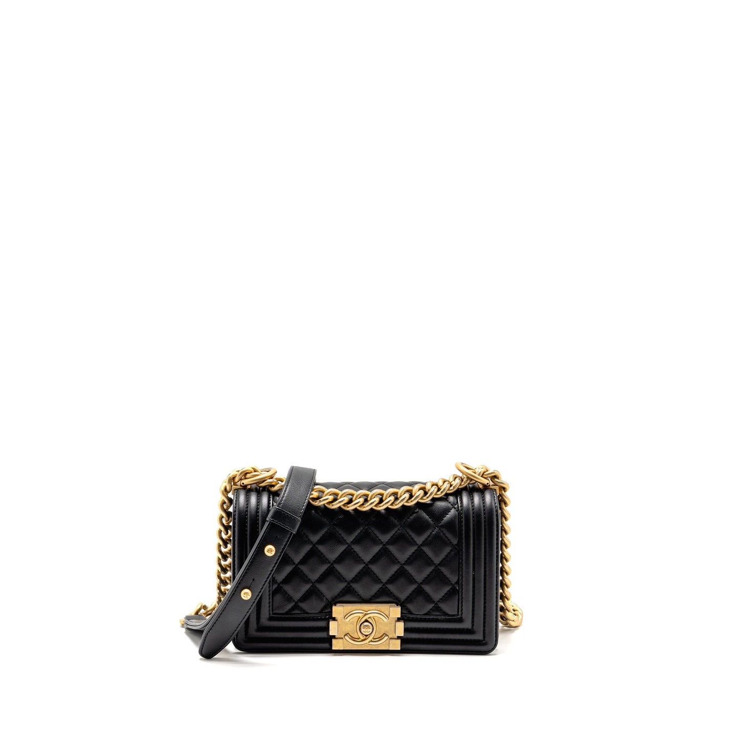 Chanel Boy Calfskin GHW Black Small Handbag Black Ghw