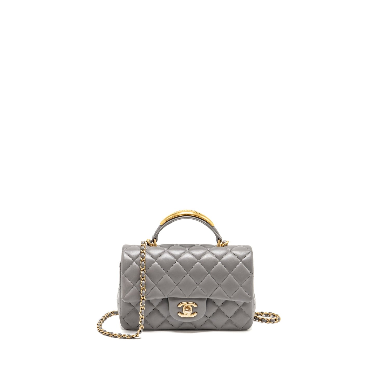 Chanel 22k g Lambskin GHW Microchip Grey Shoulder Bag Ghw Microchip