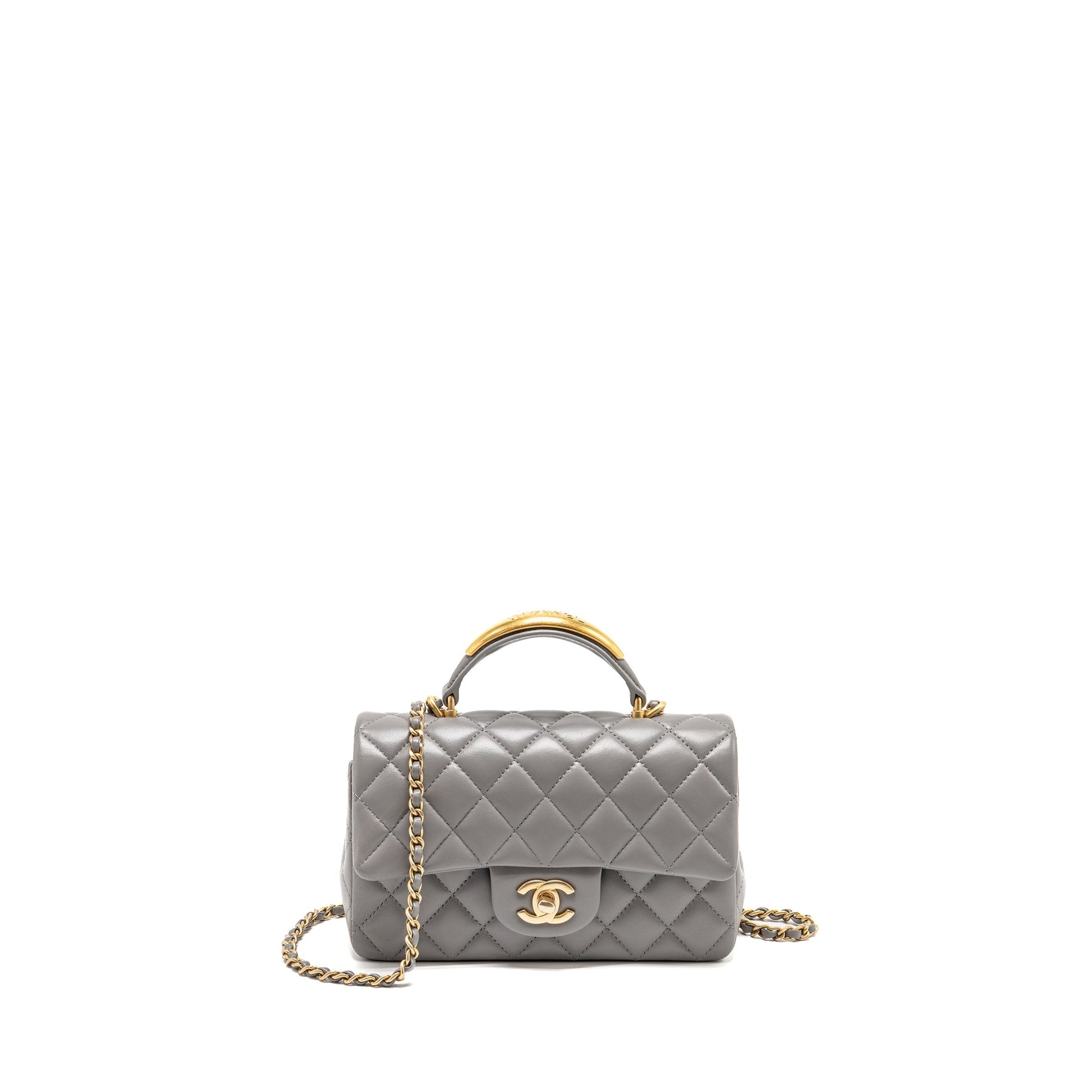 Chanel 22k g Lambskin GHW Microchip Grey Shoulder Bag Ghw Microchip