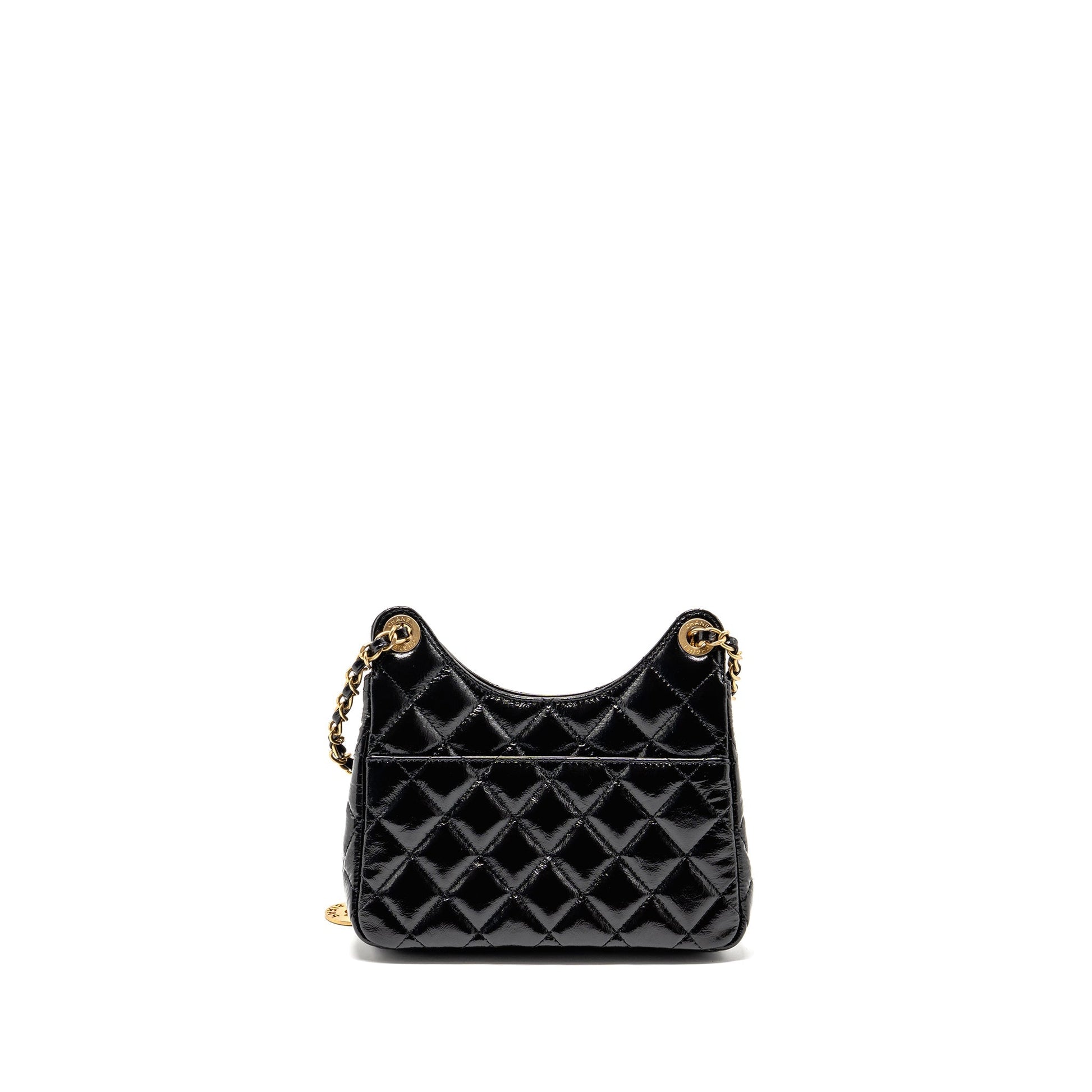 Chanel 23C Hobo Shiny Calfskin Brushed GHW Black Small Shoulder Bag Microchip 1