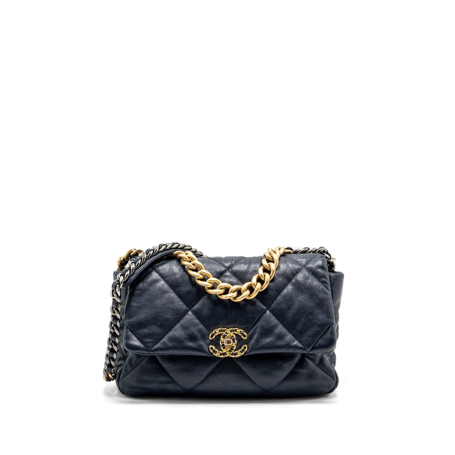 Chanel 19 30cm Lambskin Navy Hardware Multicolour Handbag