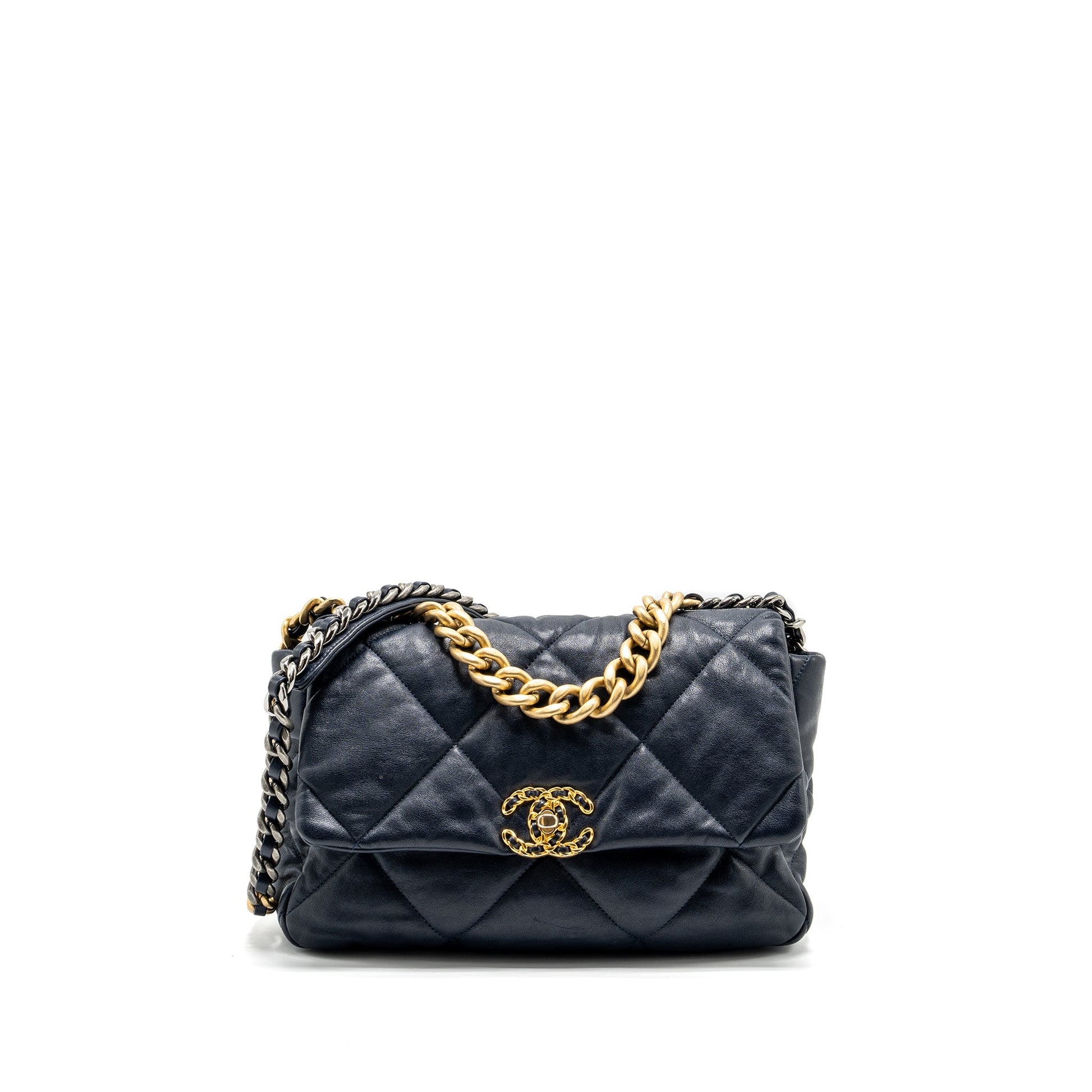 Chanel 19 30cm Lambskin Navy Hardware Multicolour Handbag