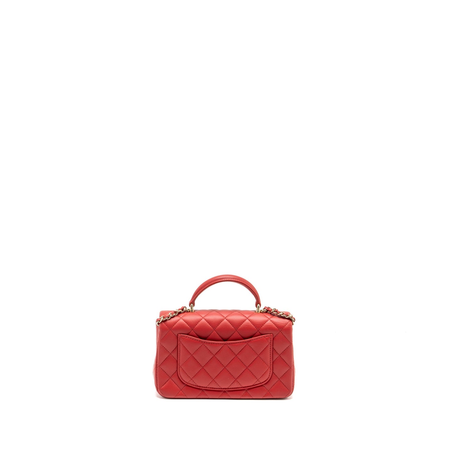 Chanel Top Handle Rectangular Flap Lambskin LGHW Red Shoulder Bag