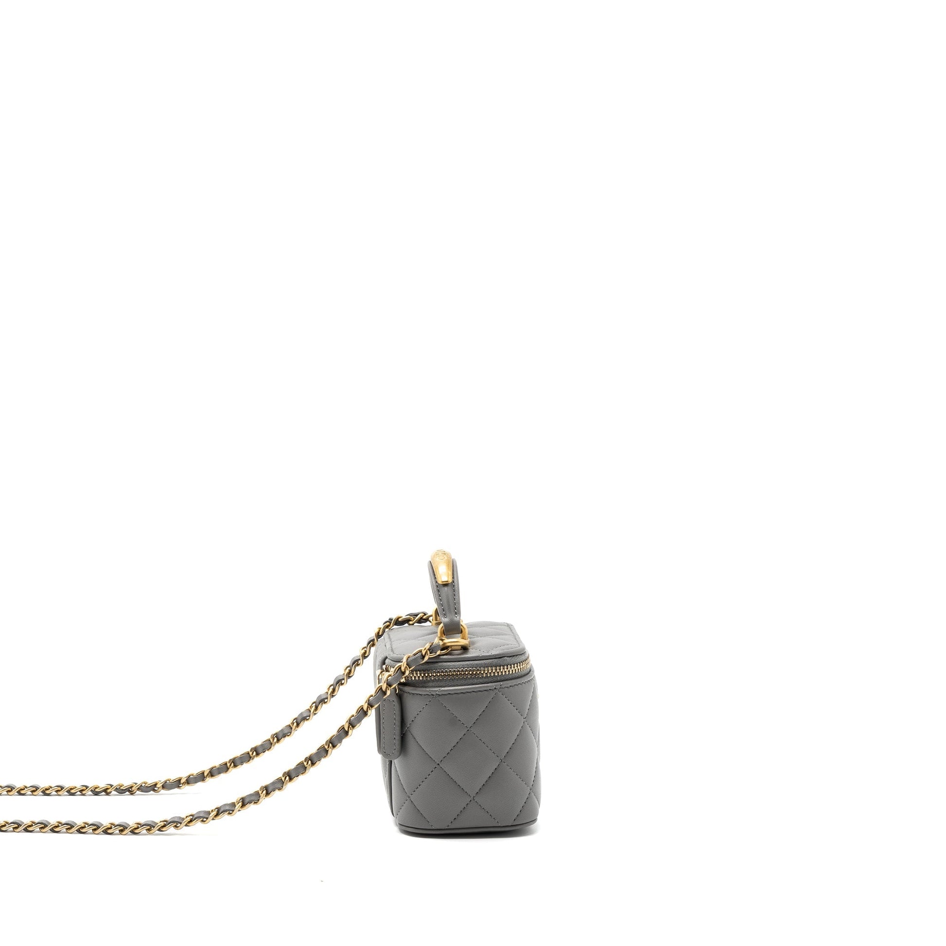 Chanel Top Handle Vanity Lambskin GHW Microchip Grey Mini Bag