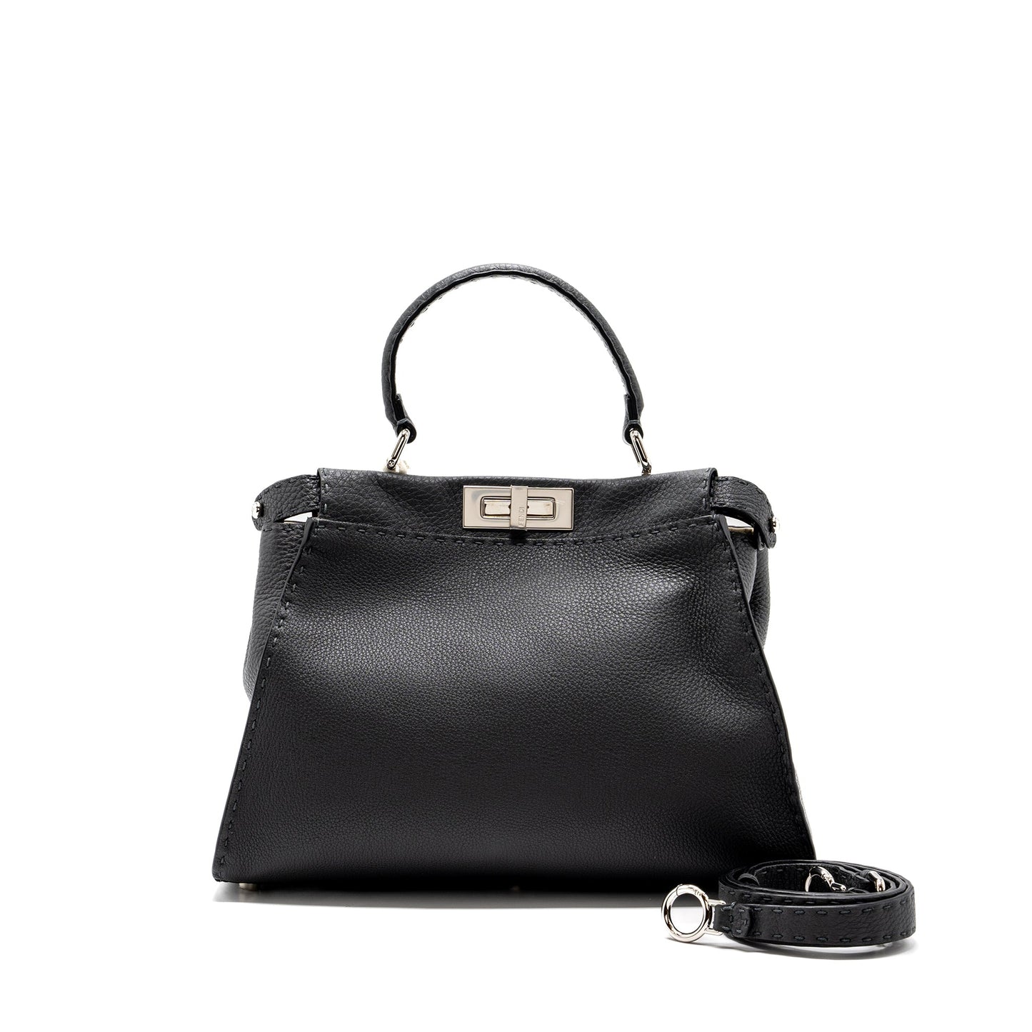 Fendi Peekaboo Purse Selleria Leather Black Medium Travel Bag Selleria Leather Shw