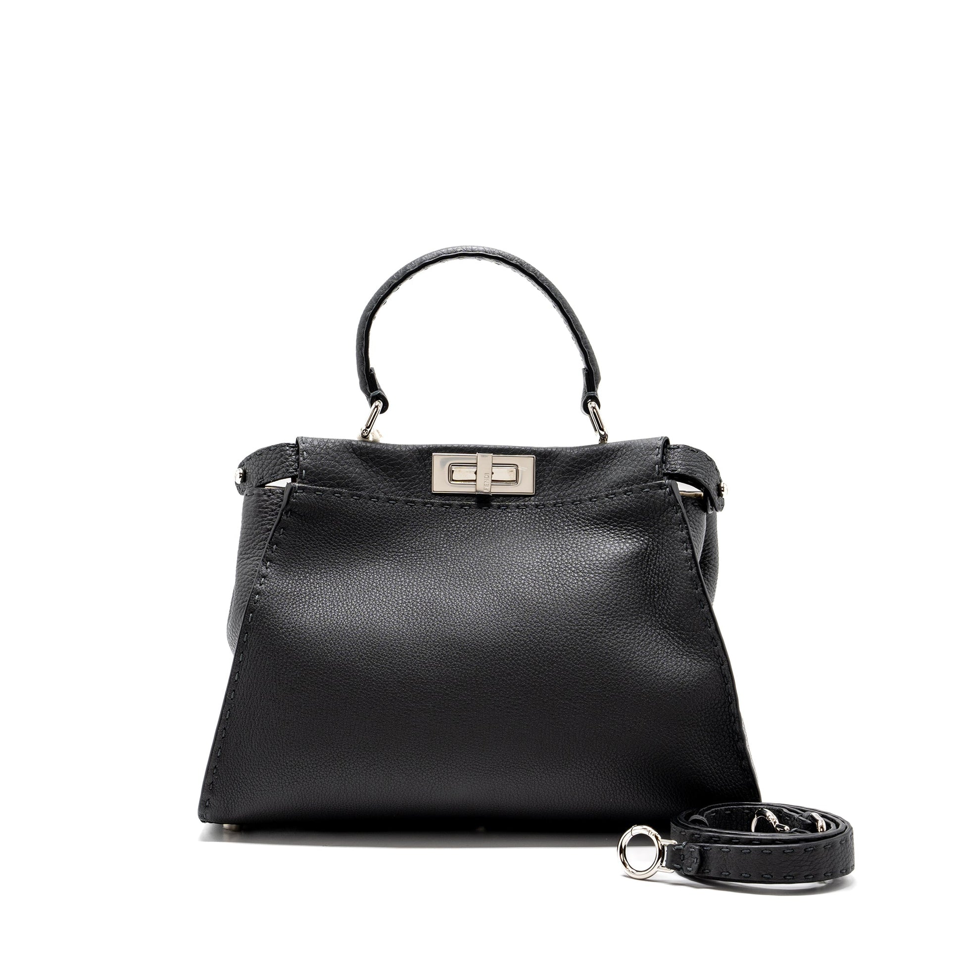 Fendi Peekaboo Purse Selleria Leather Black Medium Travel Bag Selleria Leather Shw