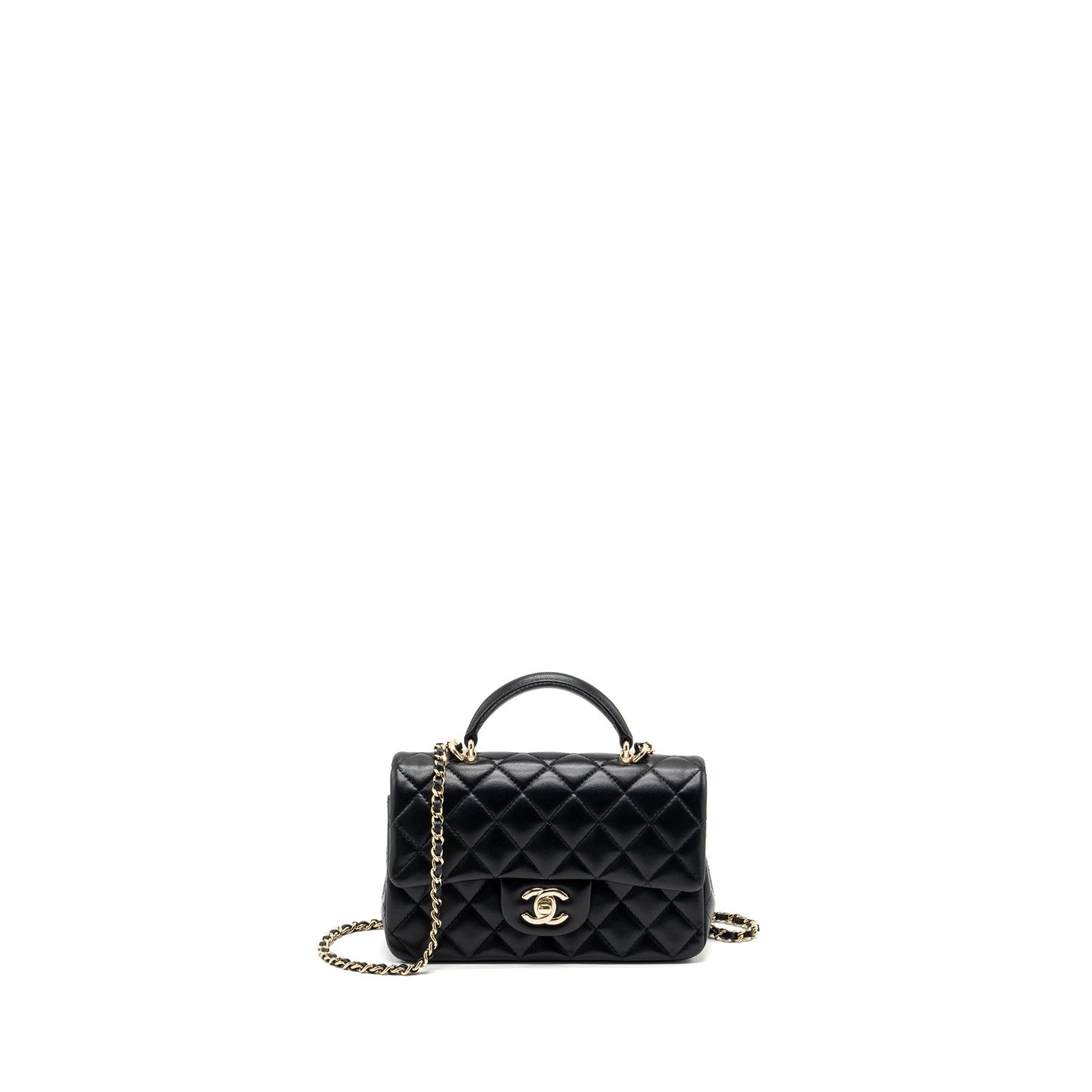 Chanel Top Handle Rectangular Lambskin LGHW Microchip Black Mini Bag Black Lghwmicrochip
