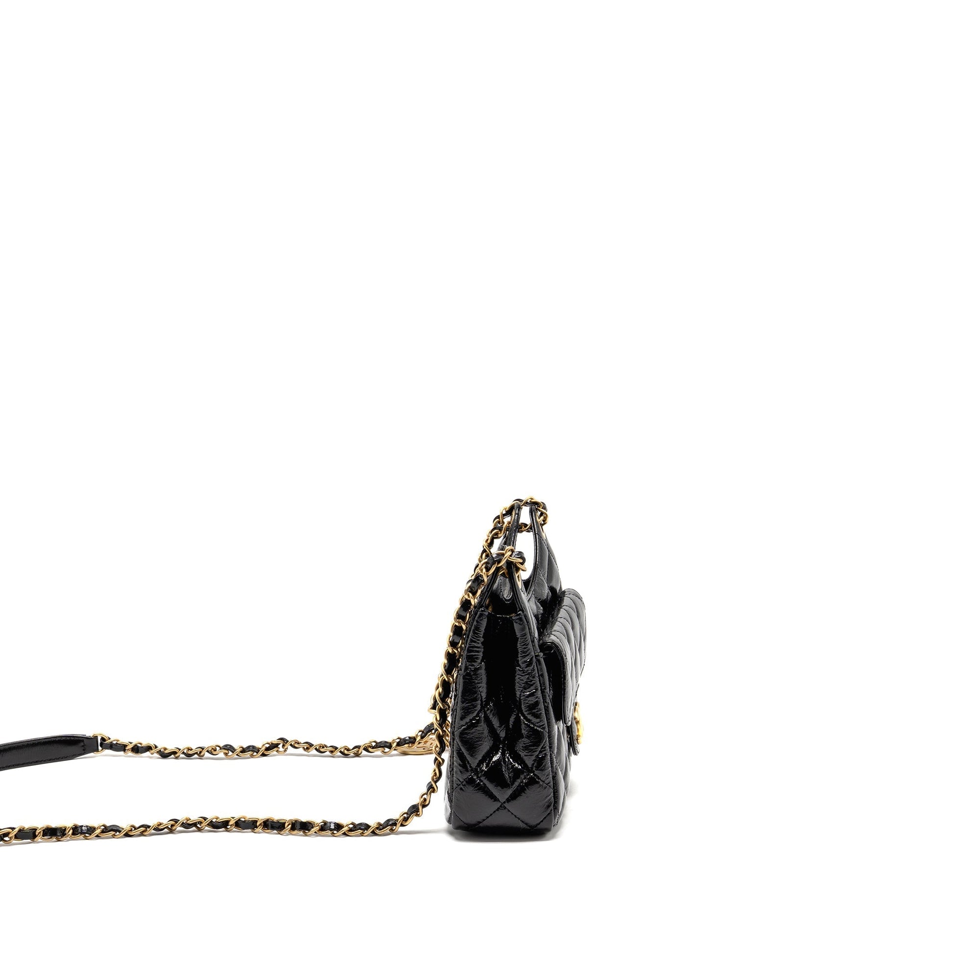 Chanel 23C Hobo Shiny Calfskin Brushed GHW Black Small Shoulder Bag Microchip 1