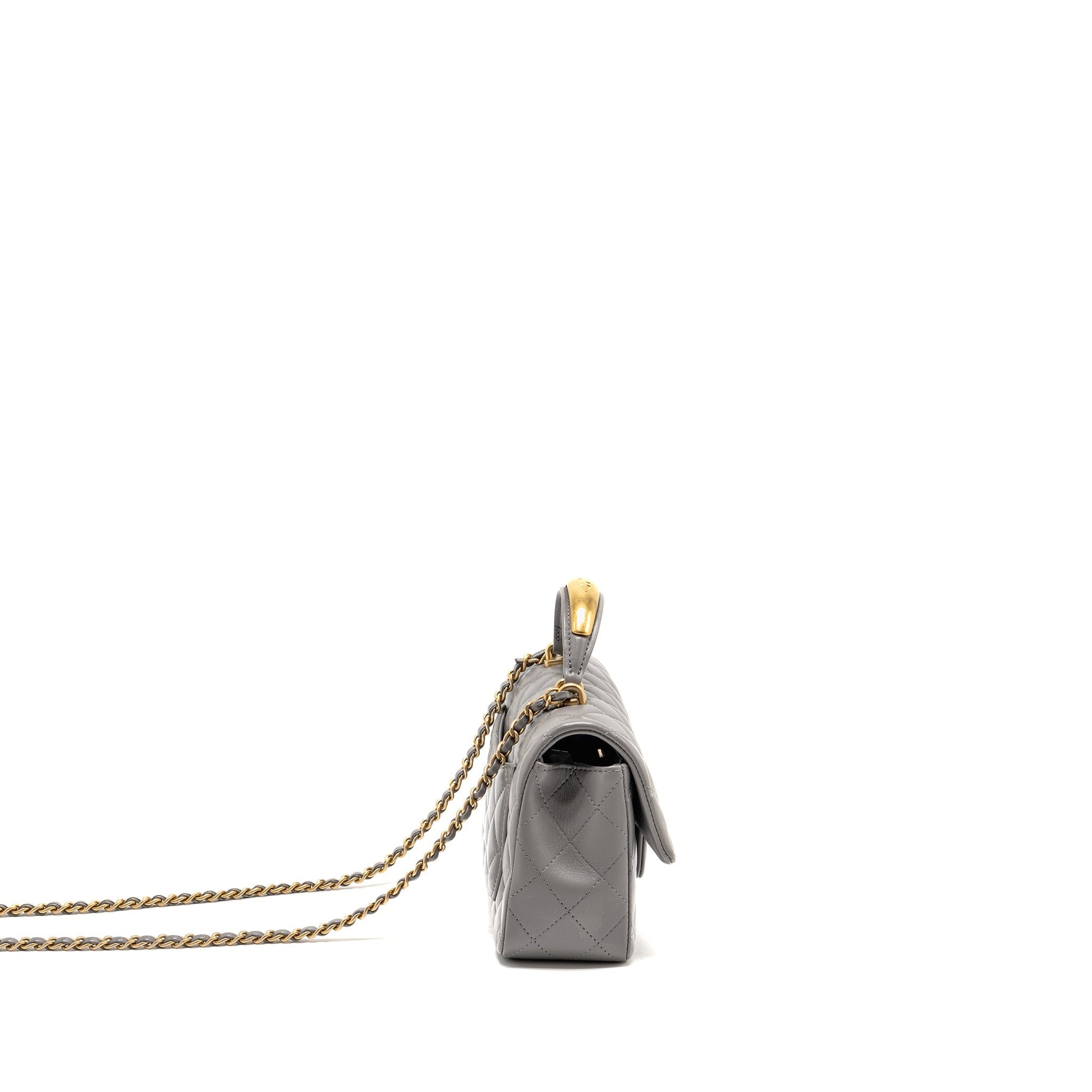 Chanel 22k g Lambskin GHW Microchip Grey Shoulder Bag Ghw Microchip