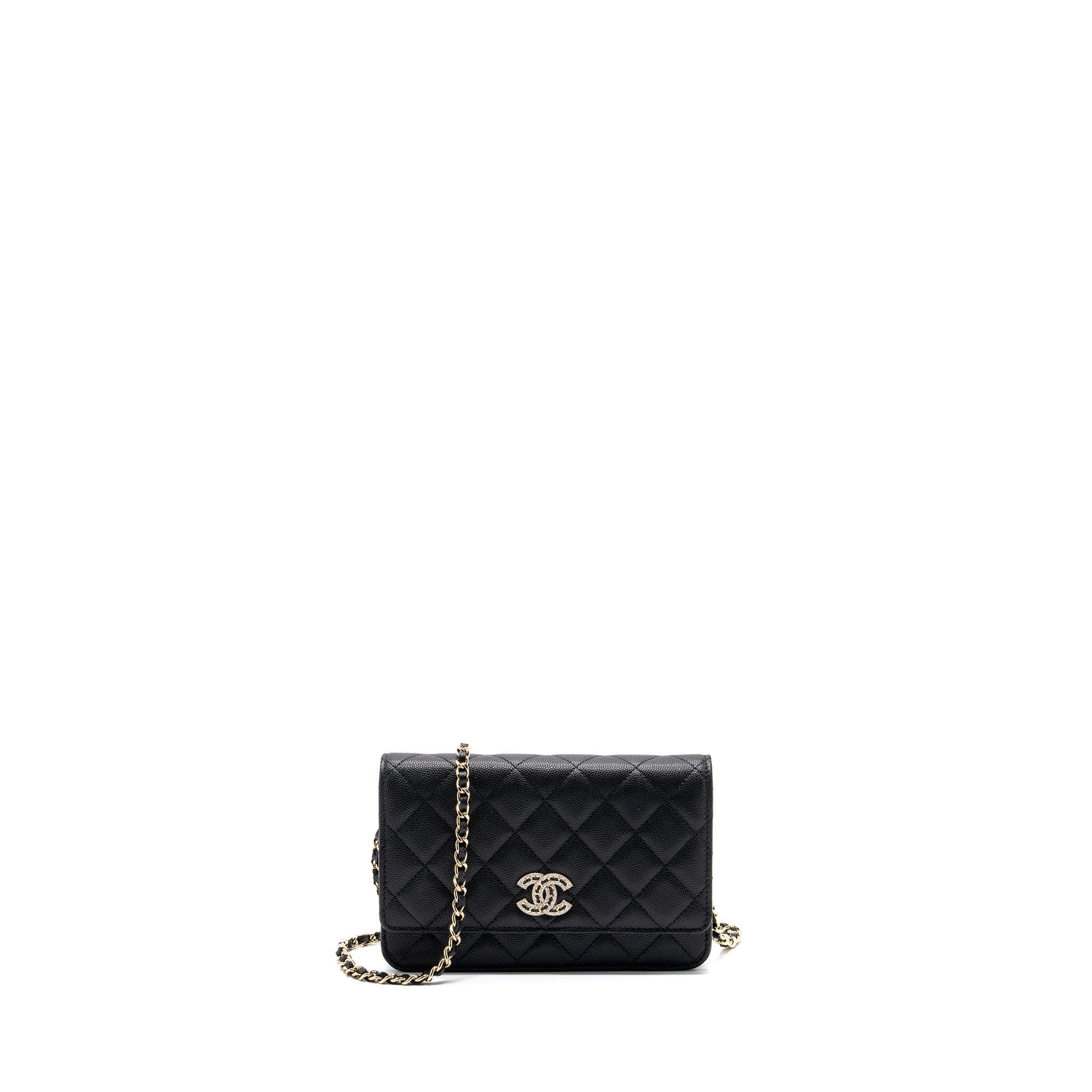 Chanel Detailed Logo On Caviar LGHW microchip Black Wallet Case Lghw Microchip