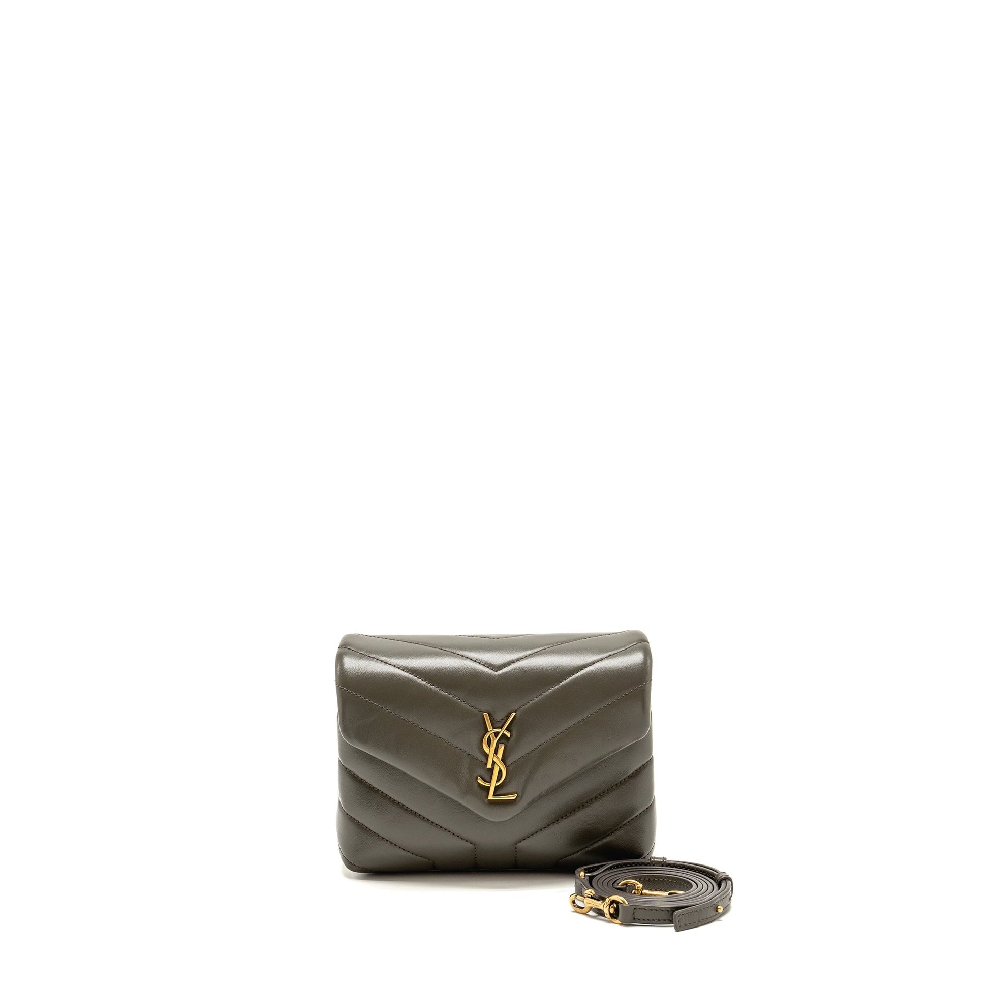 YSL Saint Laurent Toy Loulou Strap Purse Calfskin Dark Travel Green Mini Travel Bag