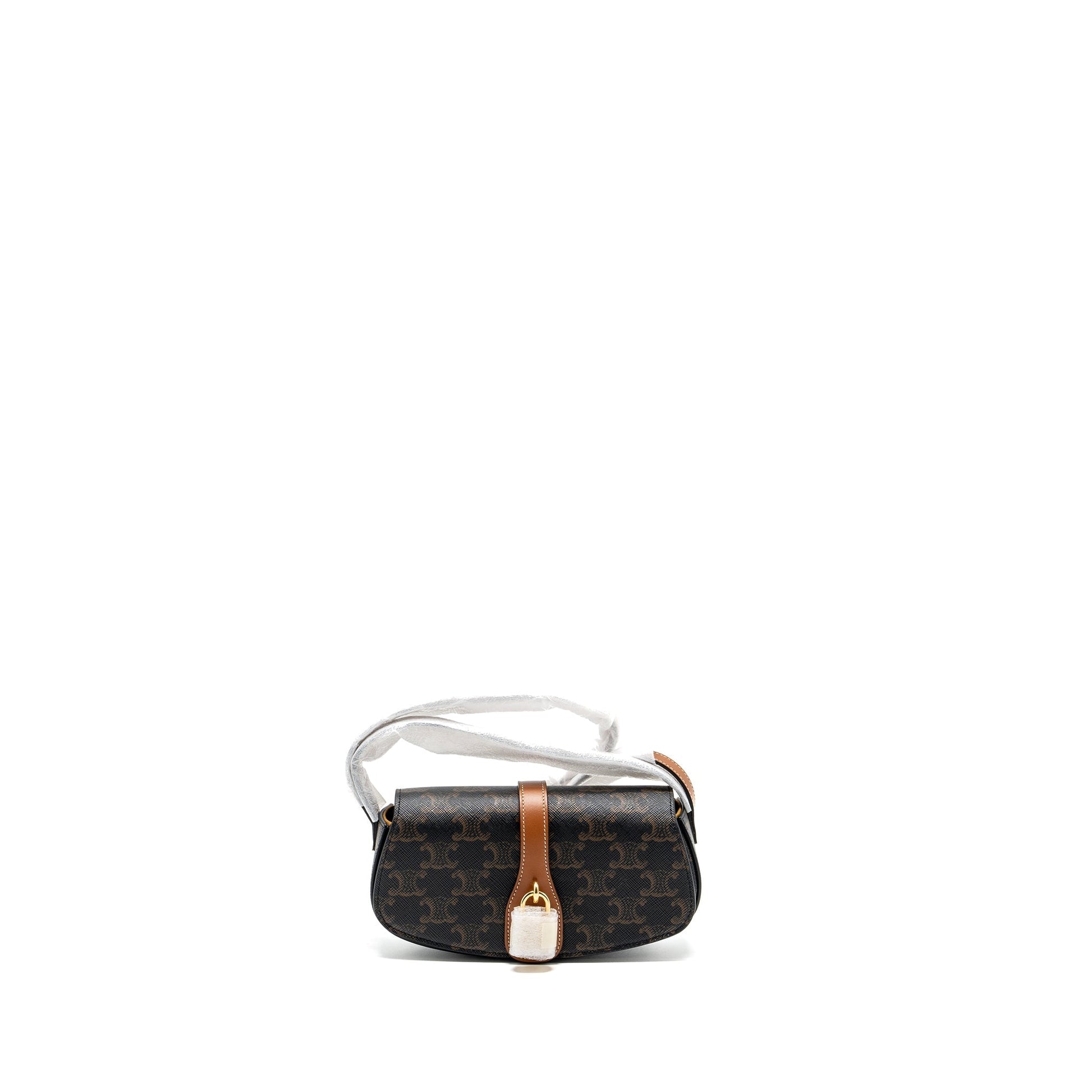 Celine Clutch On Strap Tabou In Triomphe Calfskin Canvas Tan Clutch Bag