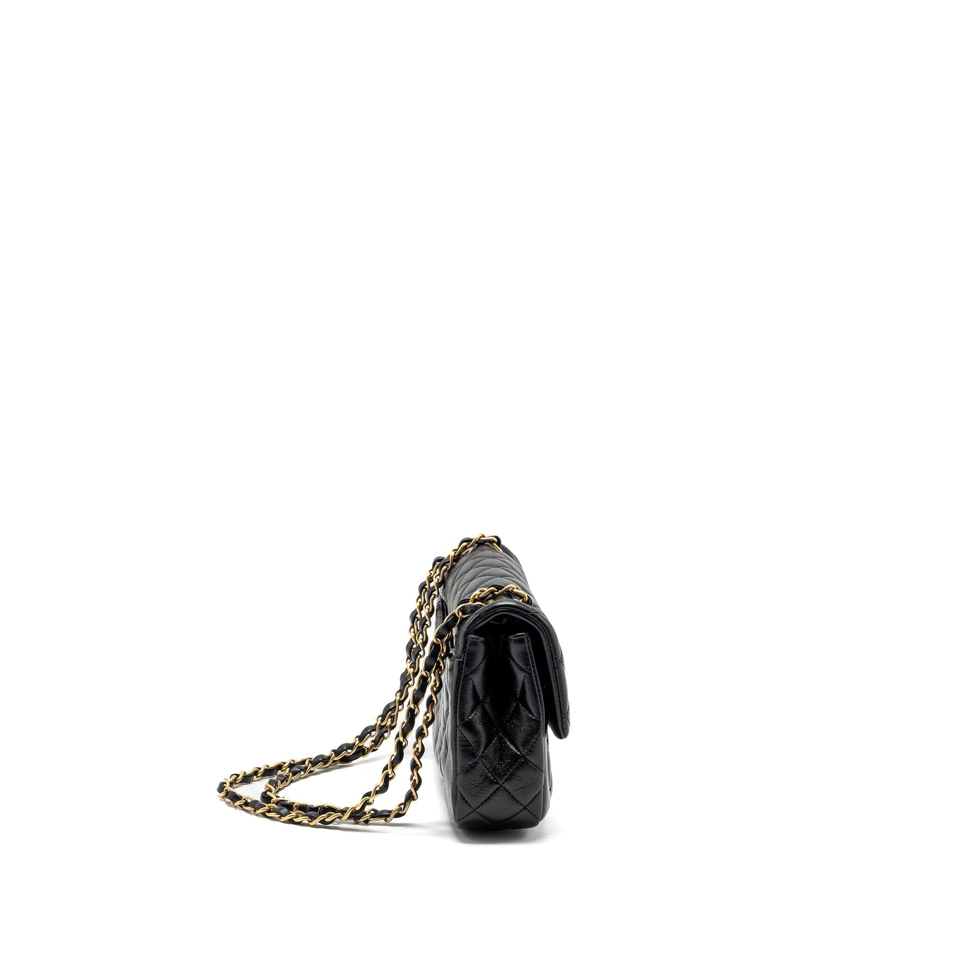 Chanel Quilted Flap Lambskin GHW Microchip Black Shoulder Bag