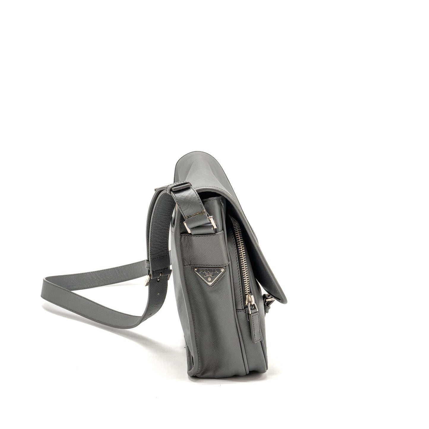 Prada Messanger Purse Caviar Grey Handbag Flap Travel Bag