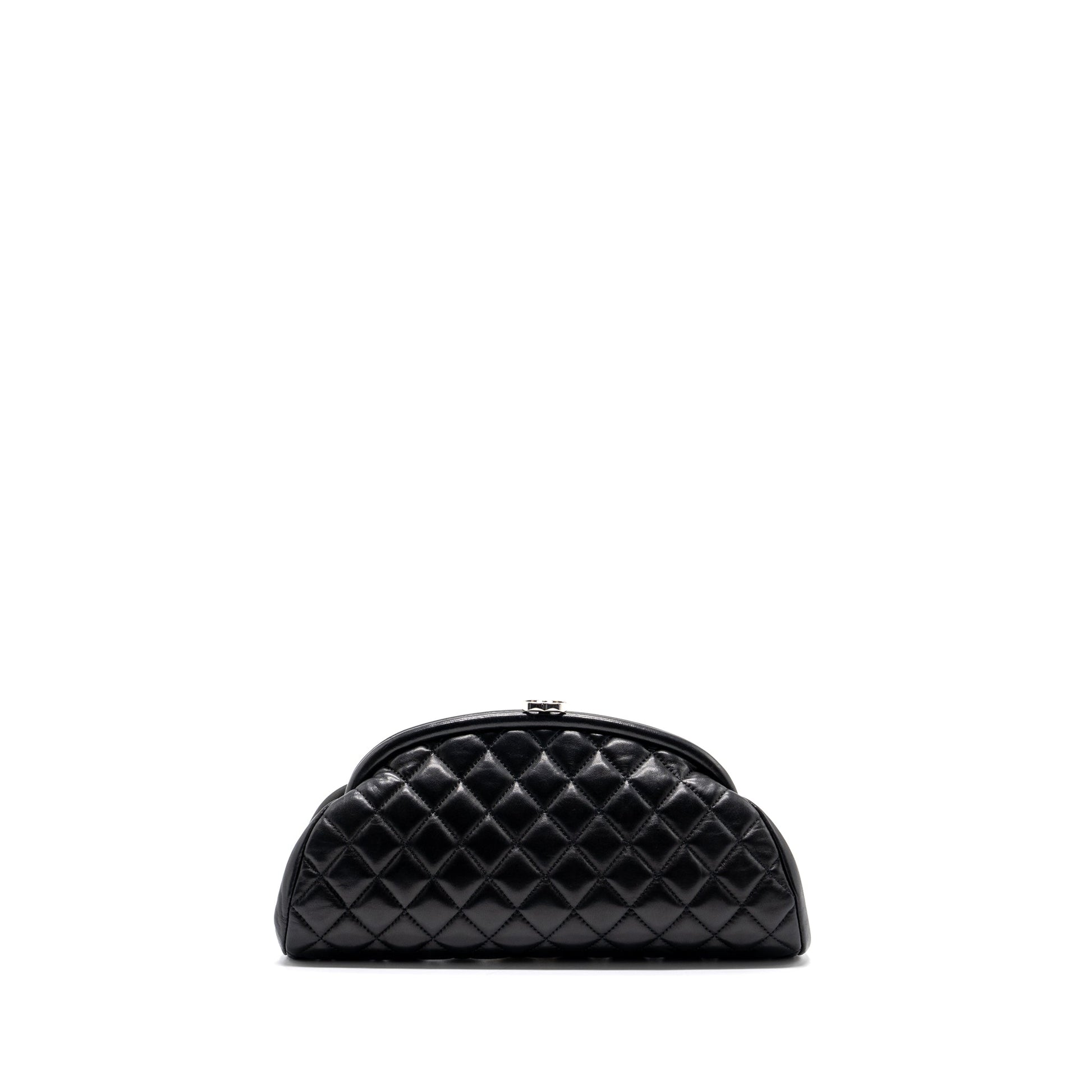 Chanel timeless kiss evening lambskin SHW Black Lock Clutch Bag