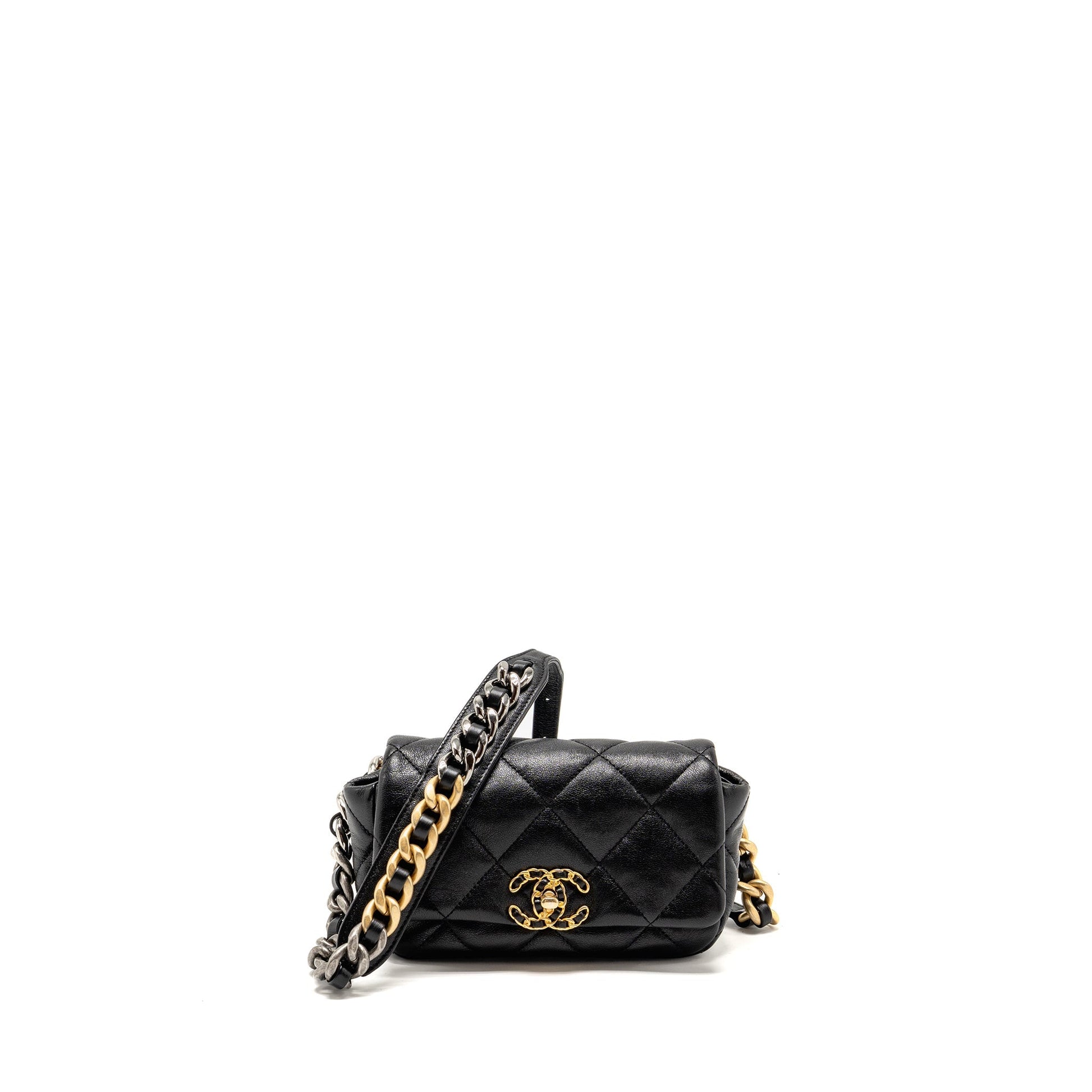 Chanel 19 Waist Goatskin Hardware Multicolour Black Handbag