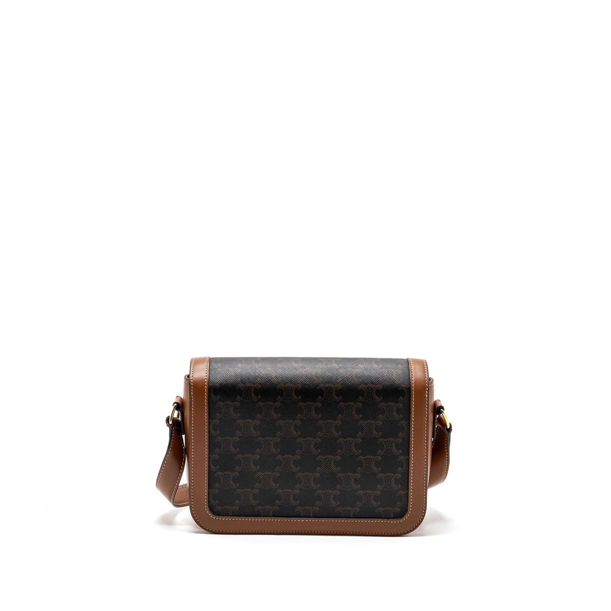 Celine Classic Triomphe Purse Calfskin Handbag Canvas Tan Travel Bag