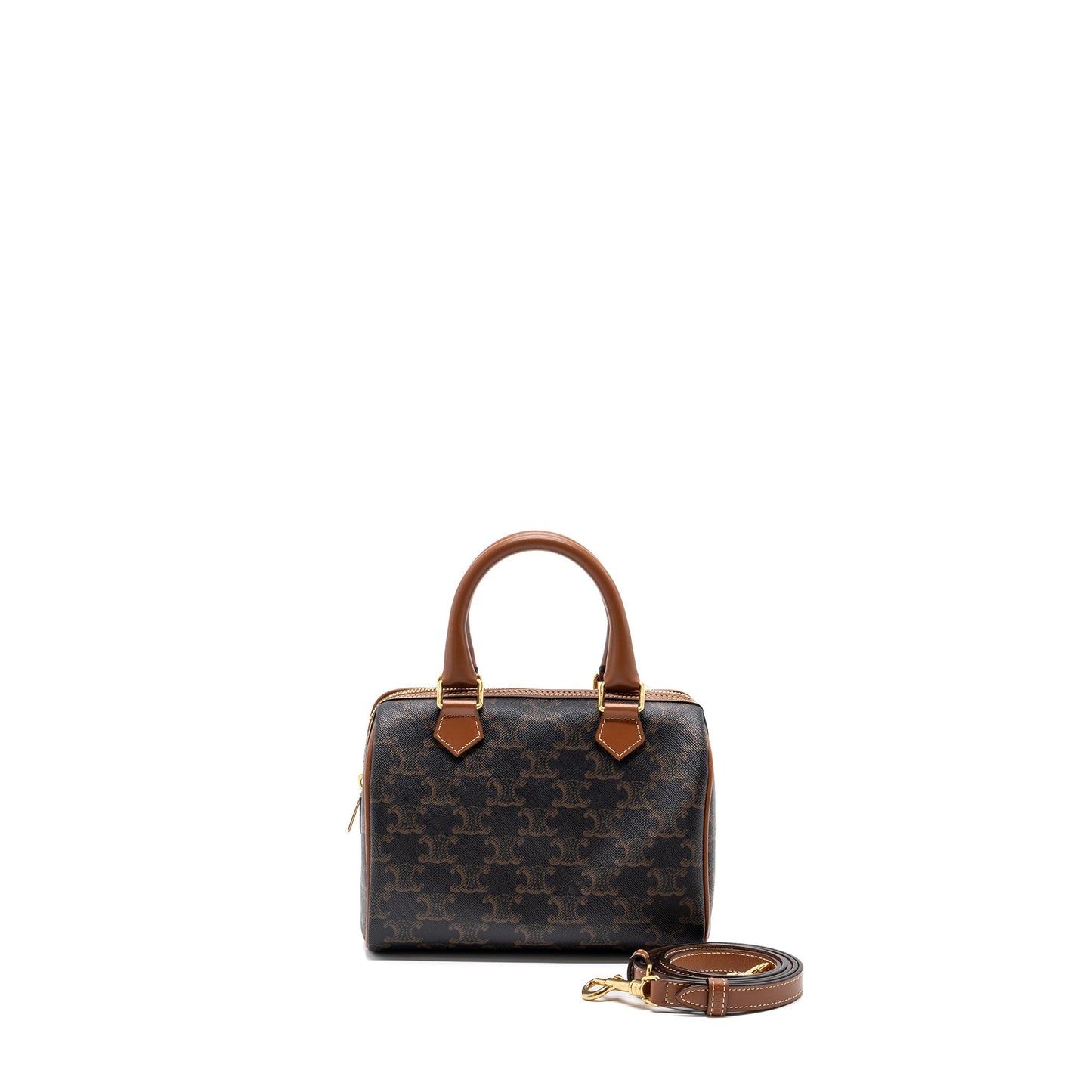 Celine Small Boston Purse Triomphe Handbag Leather Canvas Travel Bag