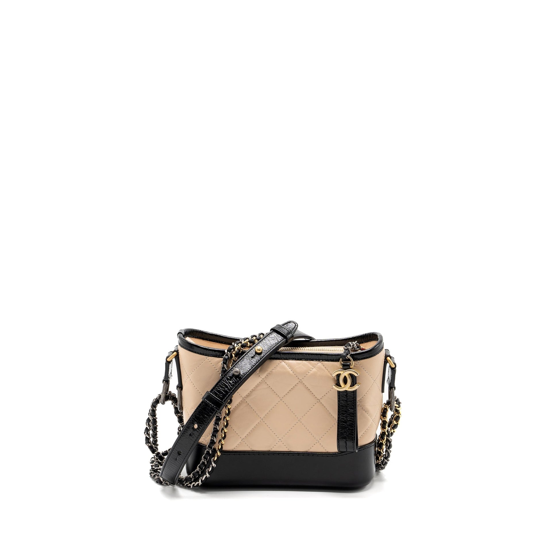 Chanel Gabrielle hobo calfskin hardware Multicolour Black Beige Small Shoulder Bag