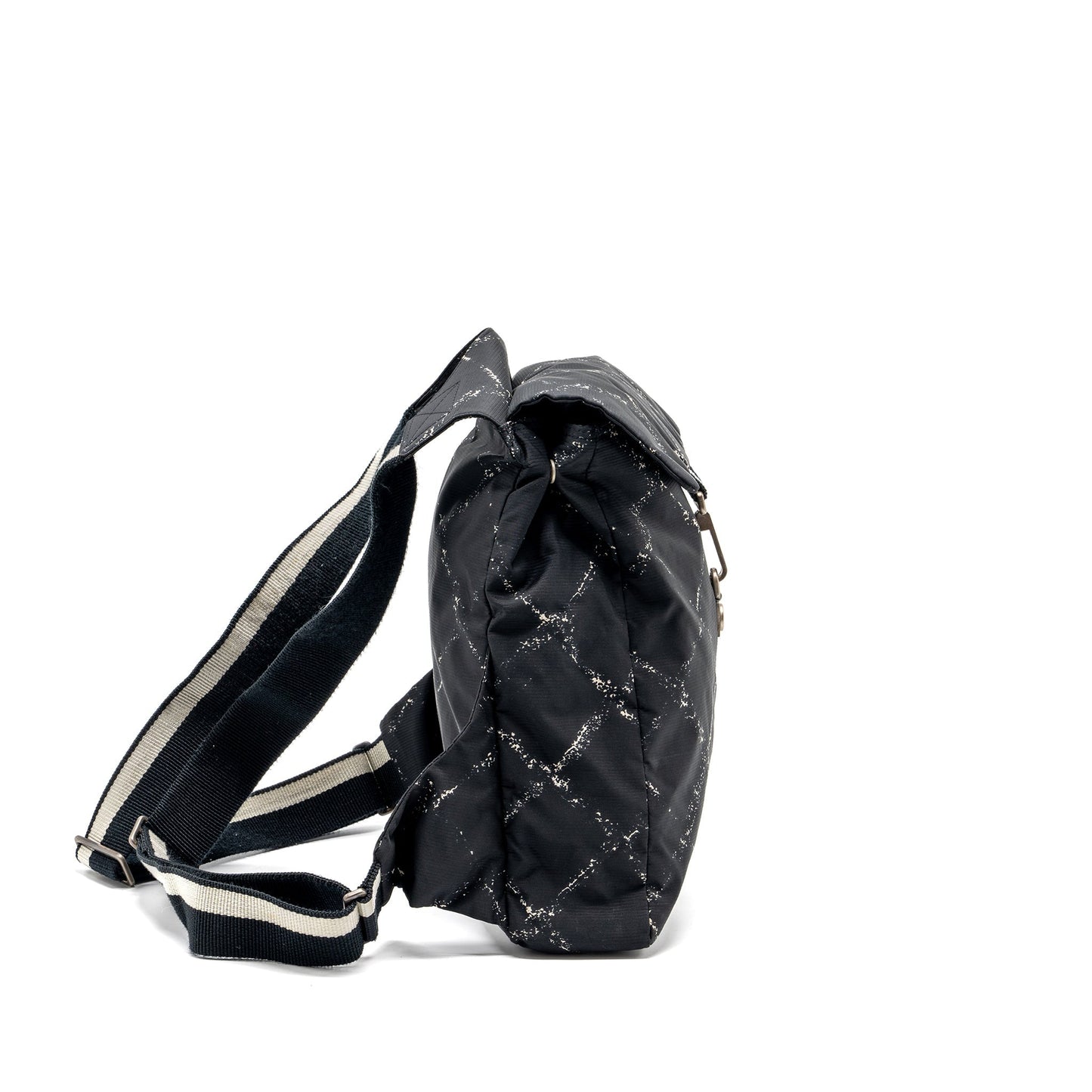Chanel Line Check Nylon Backpack Ruthenium Hardware Black White Travel Bag