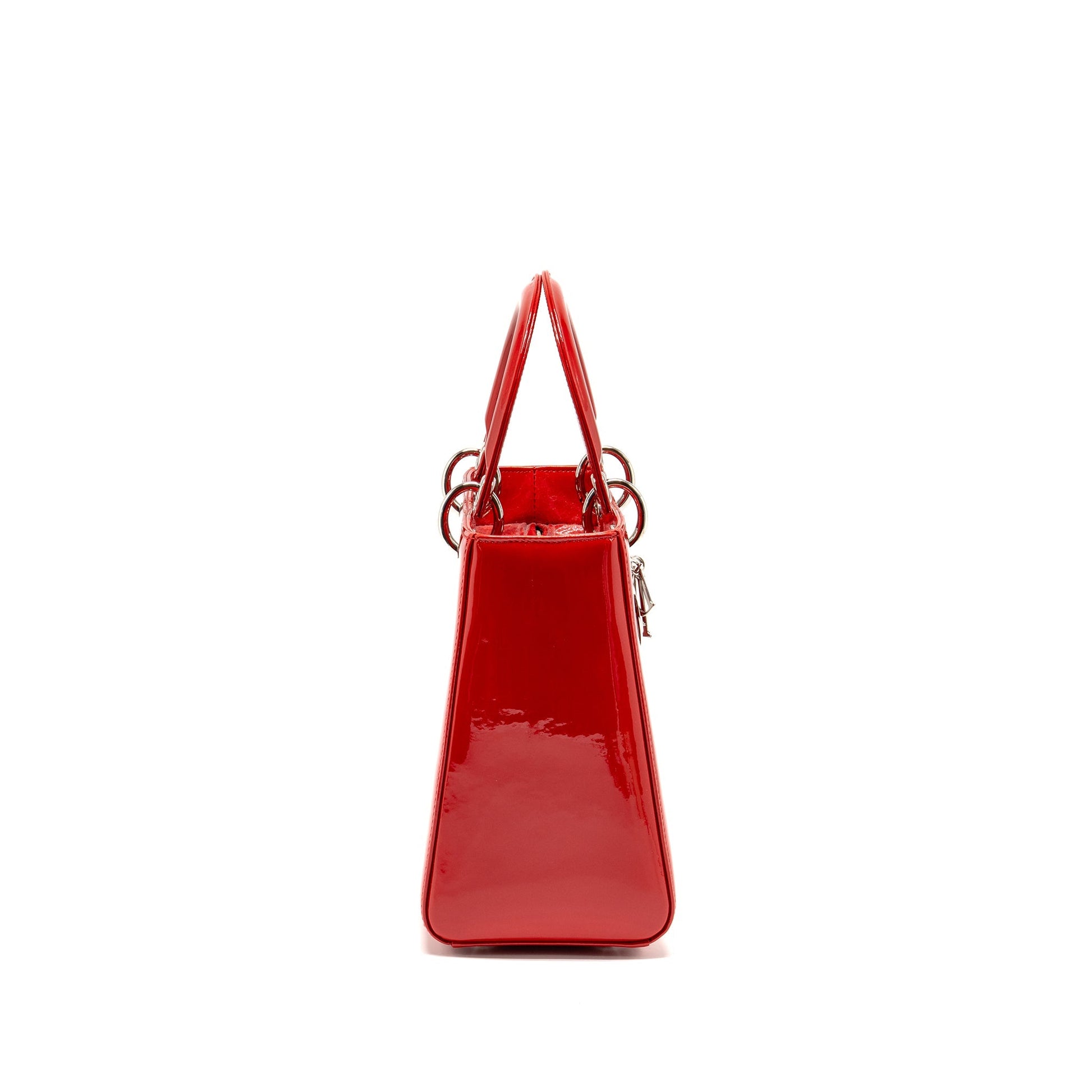 Dior Lady Patent Handbag Red Medium Travel Bag