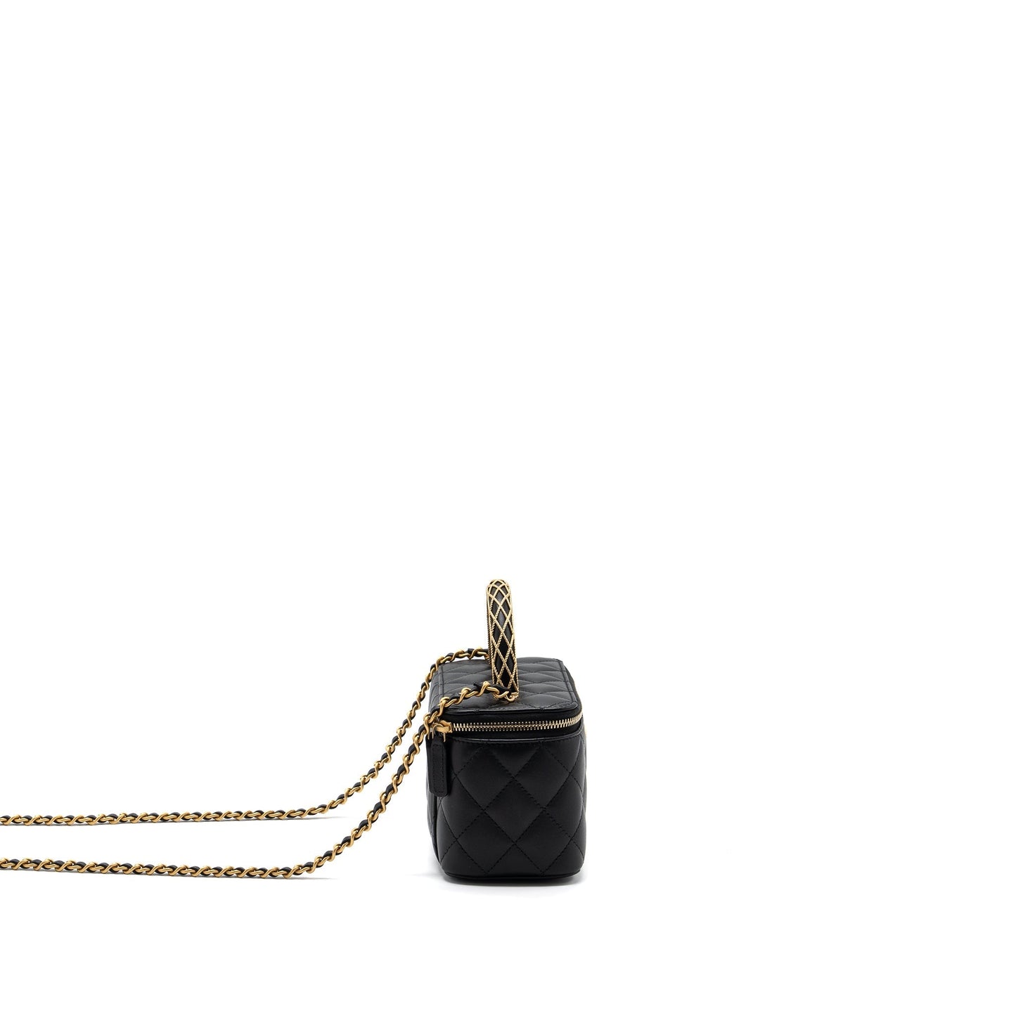 Chanel Detail Top Handle Long Vanity Chains Black Handbag