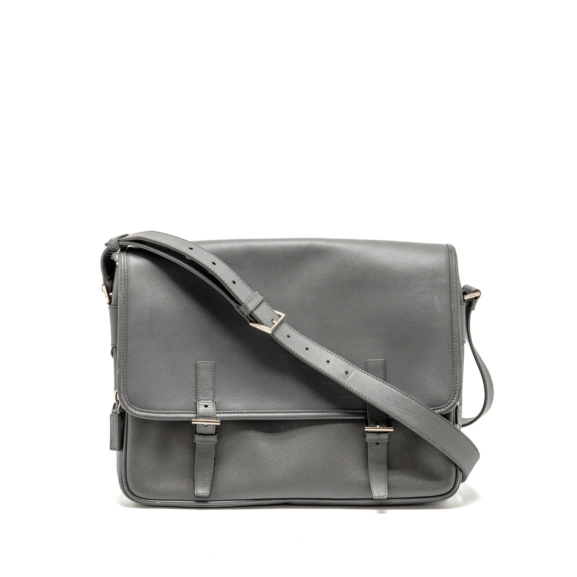 Prada Messanger Purse Caviar Grey Handbag Flap Travel Bag